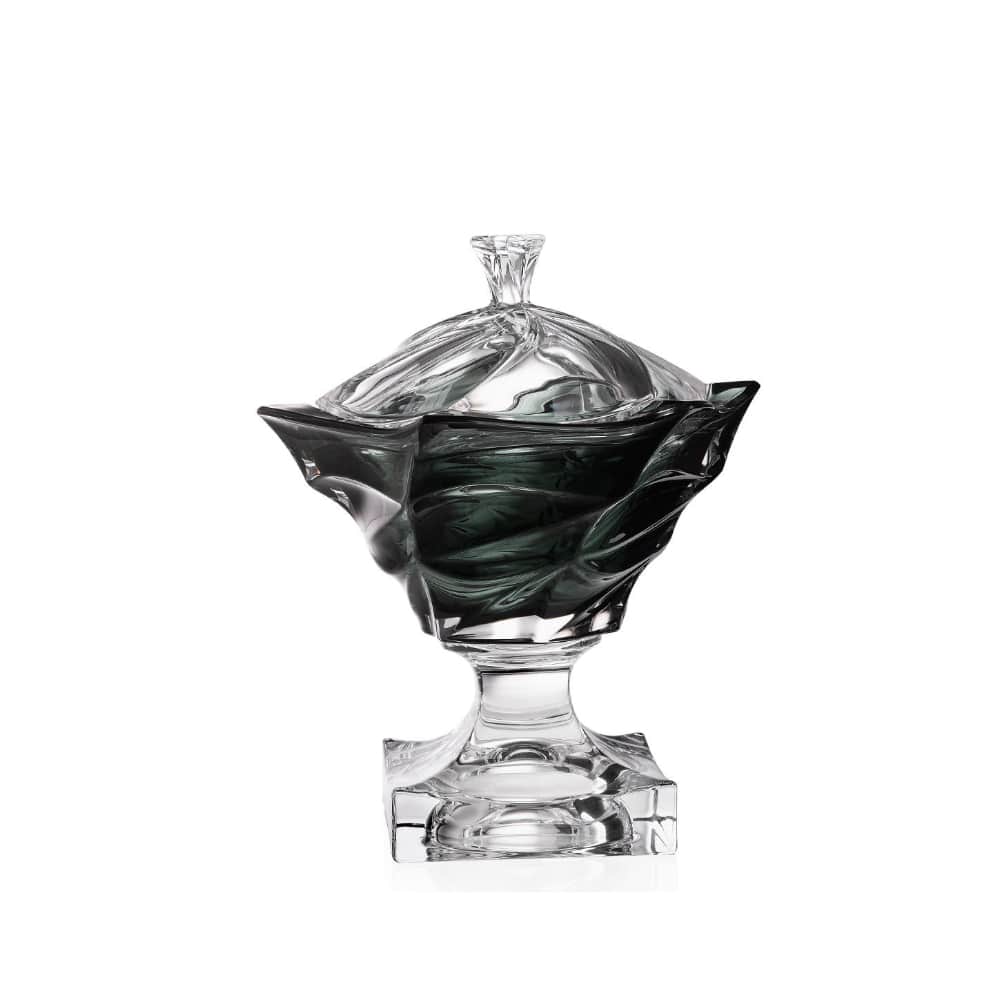 Bohemia Footed Large Box Flamenco Grey Smoke 250mm -Bohemia Crystal