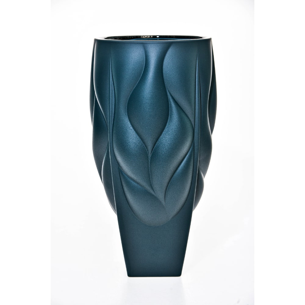 Bohemia Vase Bamboo Type 2 Non Lead With Navy Satin -Bohemia Crystal
