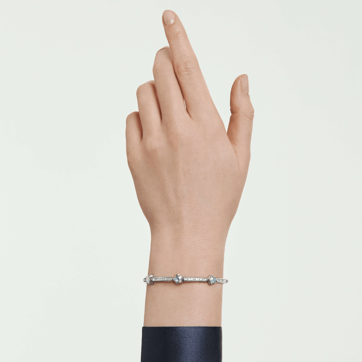 Chroma bangle, Mixed cuts, Star, White, Rhodium plated -Swarovski