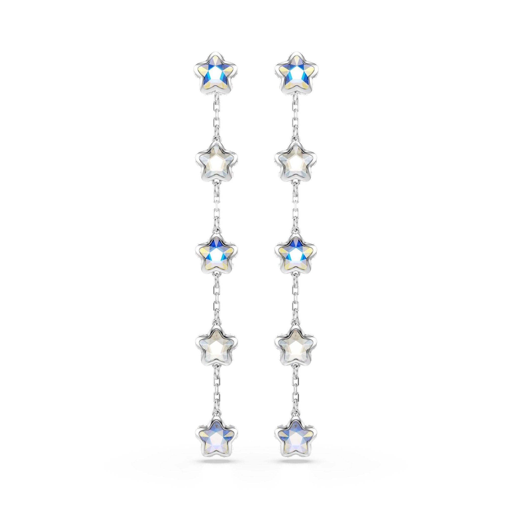 Chroma earrings, Mixed cuts, Star, White, Rhodium plated -Swarovski