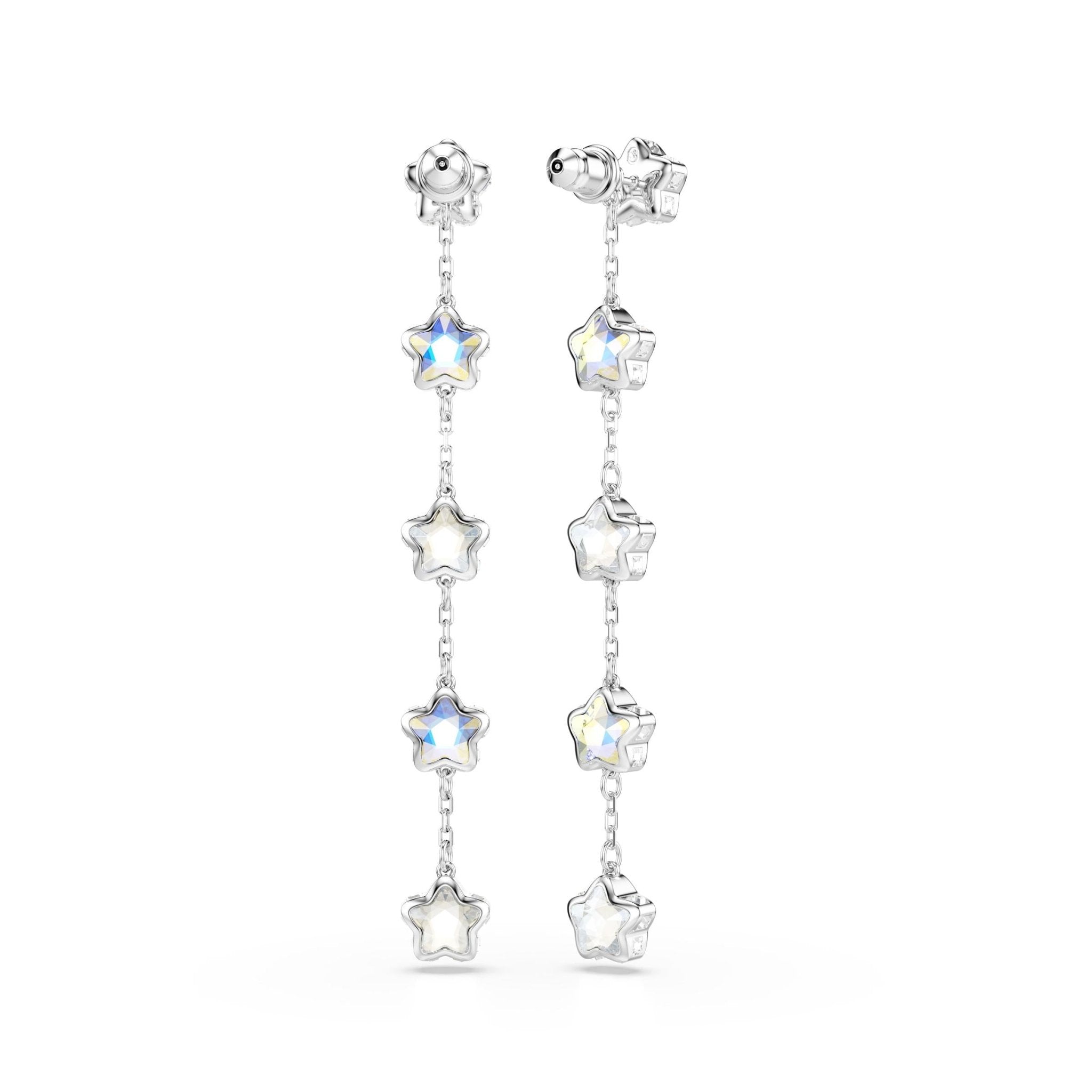 Chroma earrings, Mixed cuts, Star, White, Rhodium plated -Swarovski