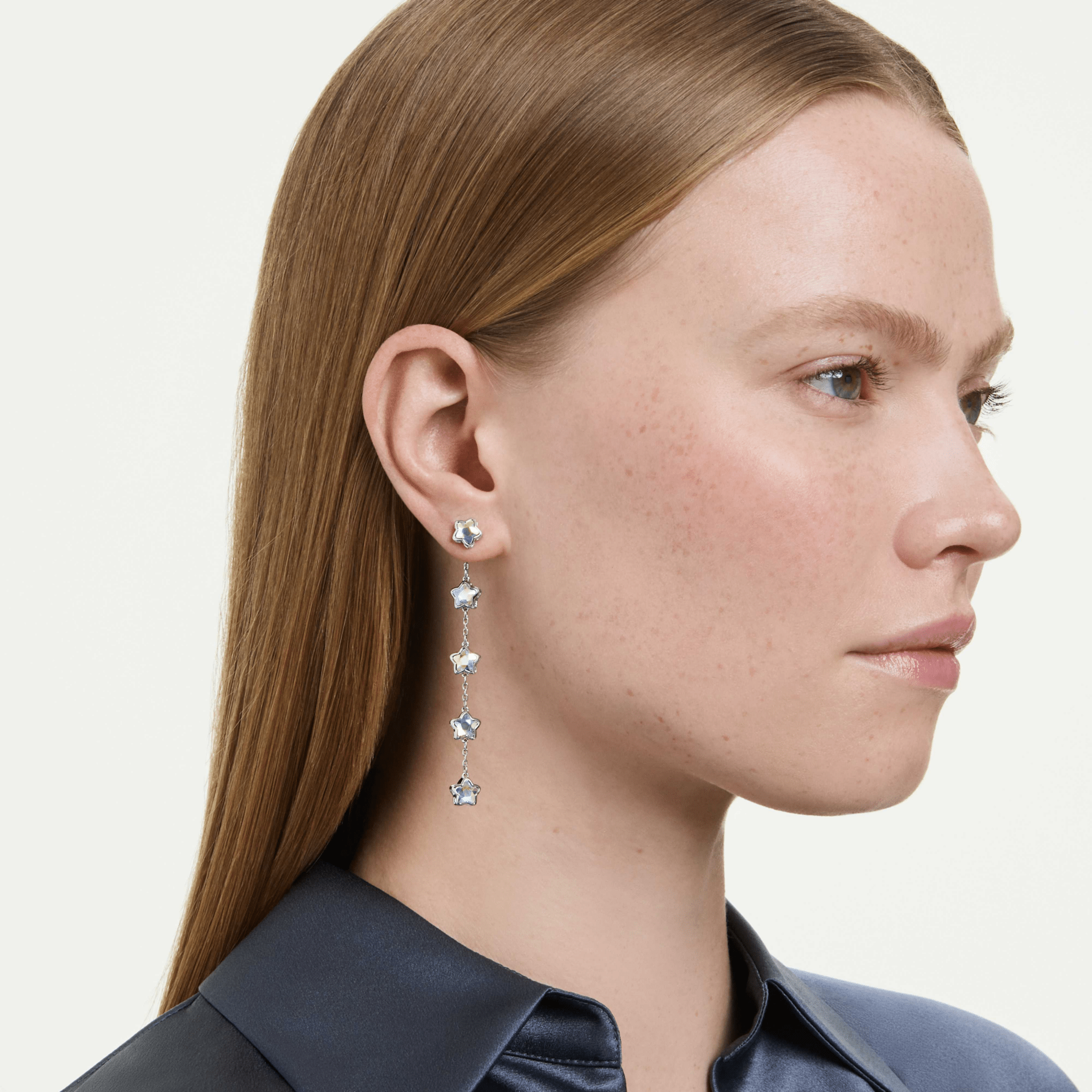 Chroma earrings, Mixed cuts, Star, White, Rhodium plated -Swarovski
