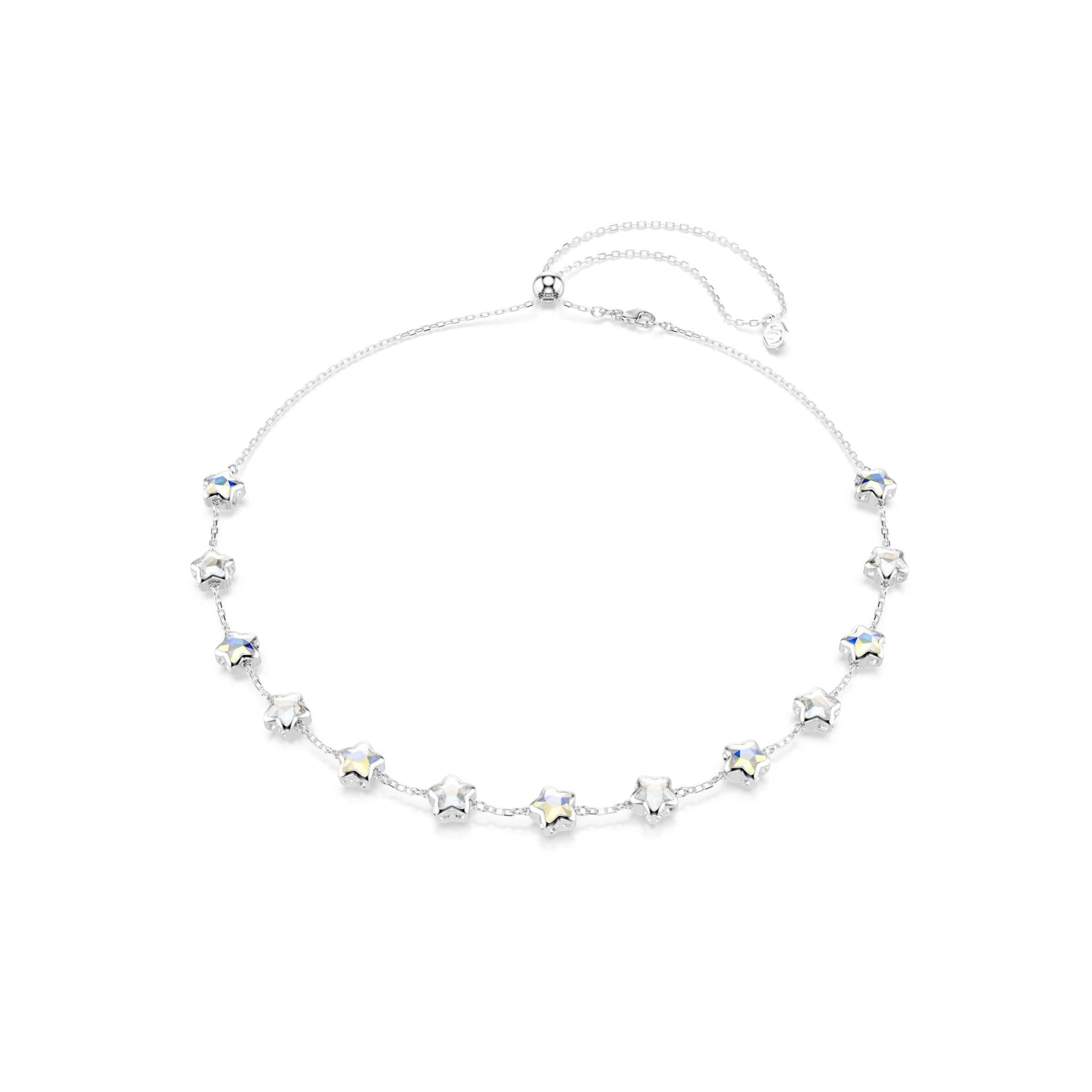 Chroma necklace, Mixed cuts, Star, White, Rhodium plated -Swarovski