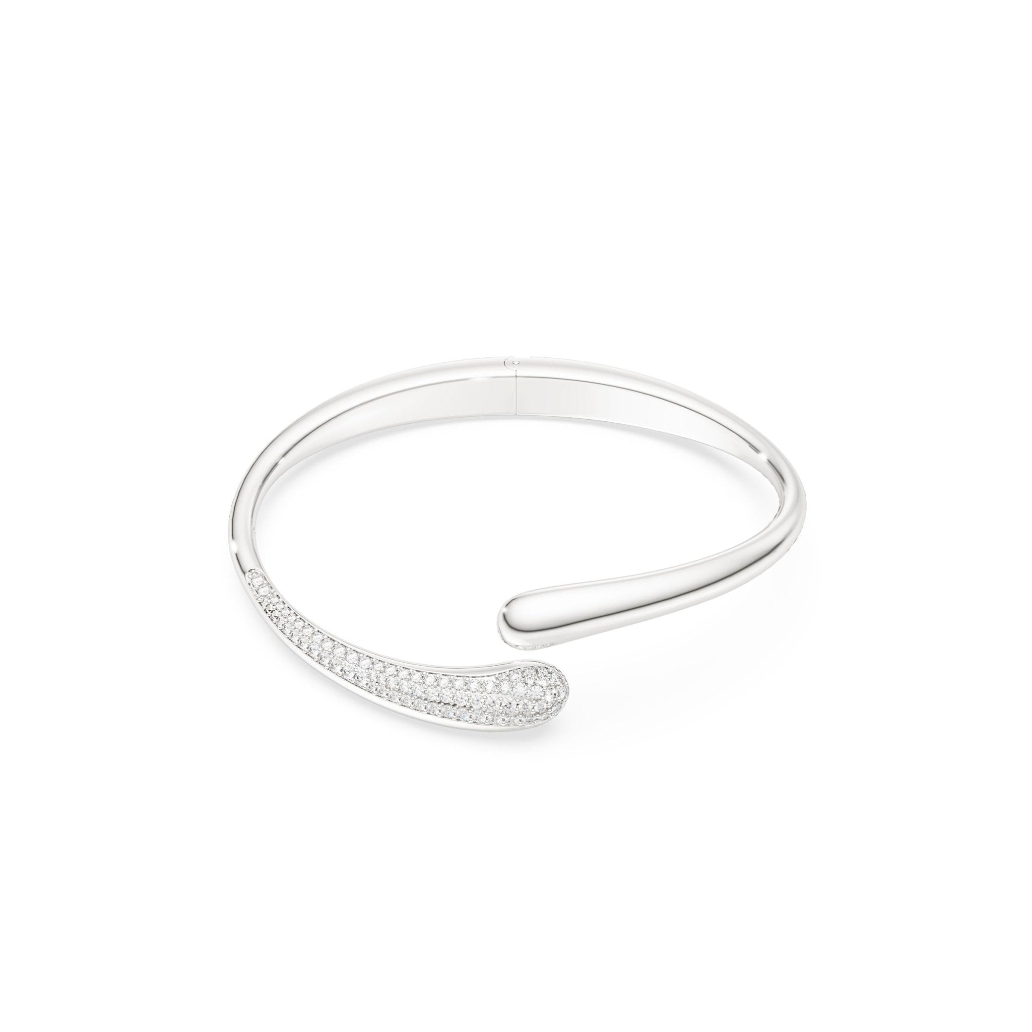 Classica bangle, Intertwining, Round cut, White, Sterling silver -Swarovski