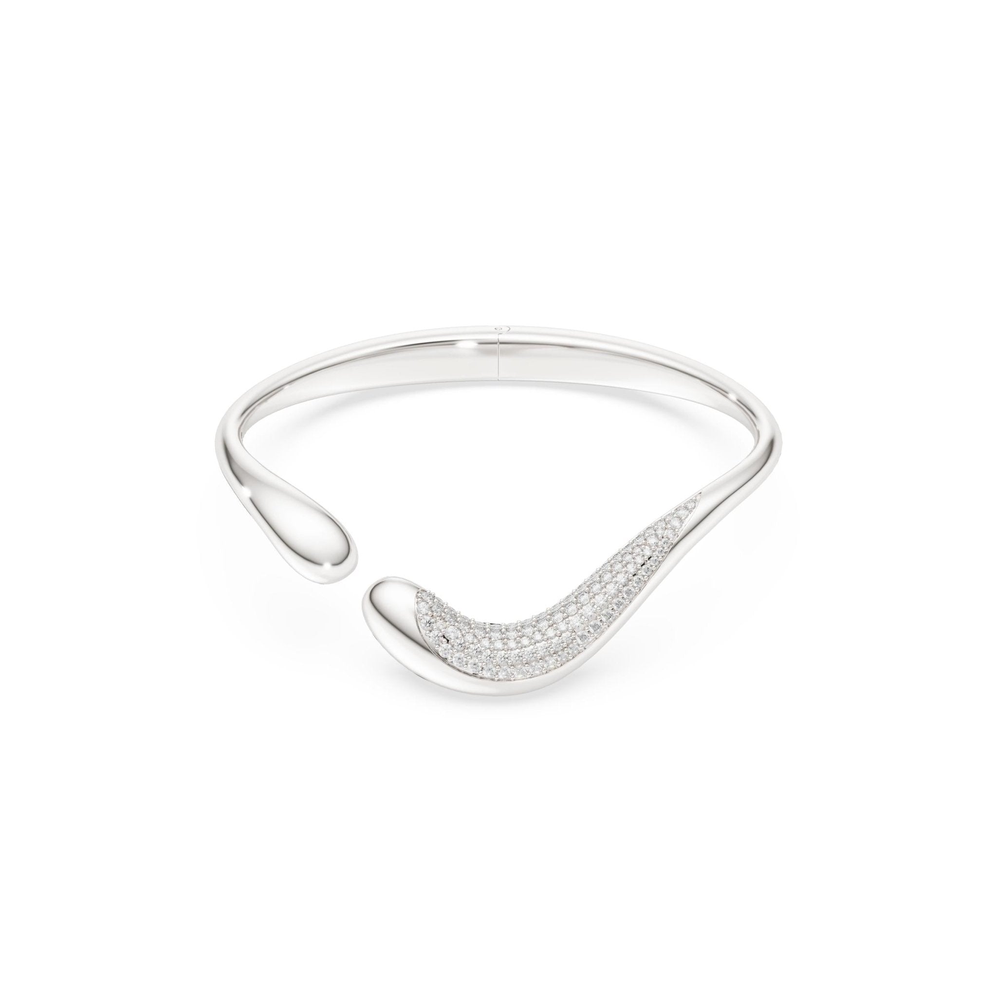 Classica bangle, Open, Round cut, White, Sterling silver -Swarovski