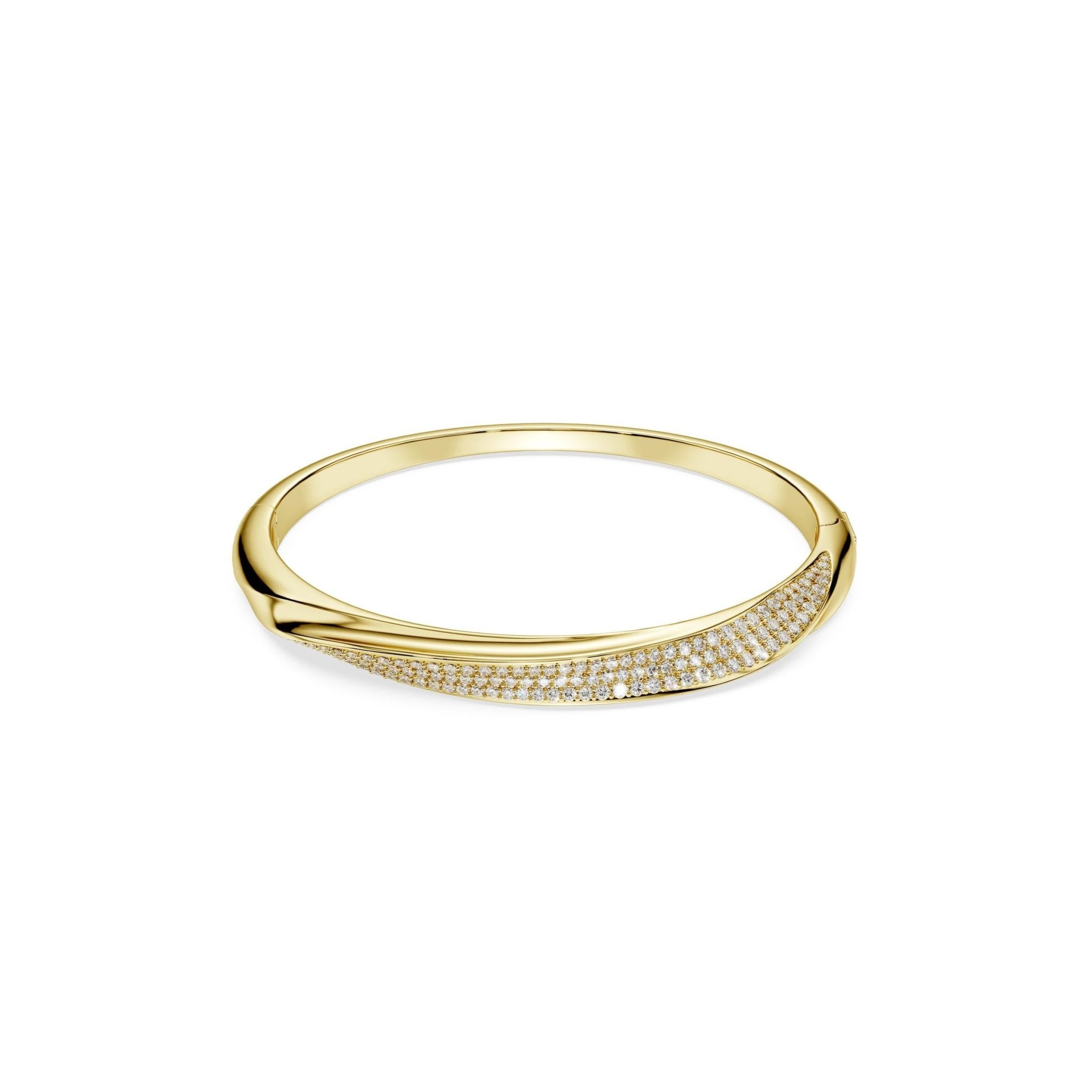 Classica bangle, Round cut, White, Sterling silver, 18K gold finish -Swarovski