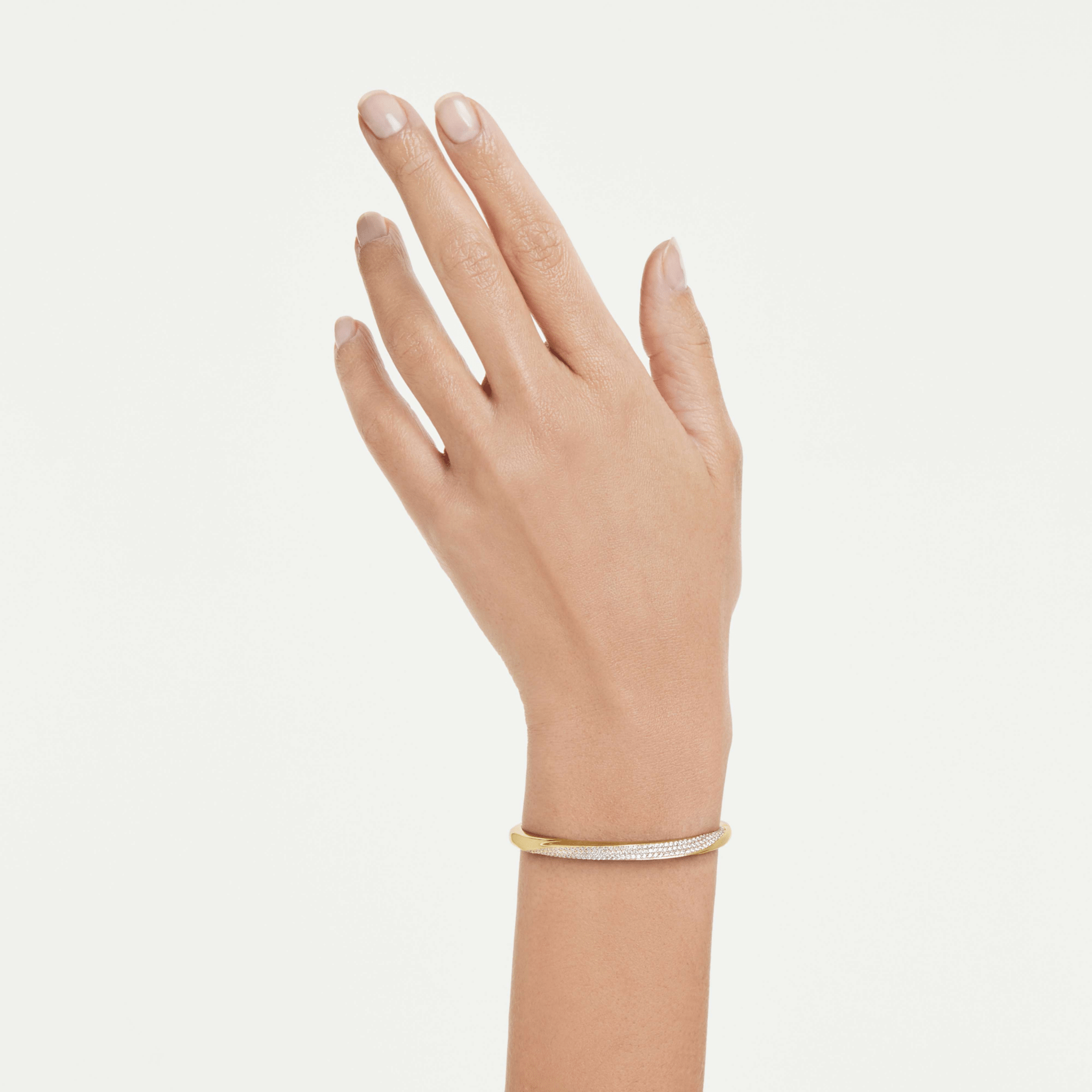 Classica bangle, Round cut, White, Sterling silver, 18K gold finish -Swarovski