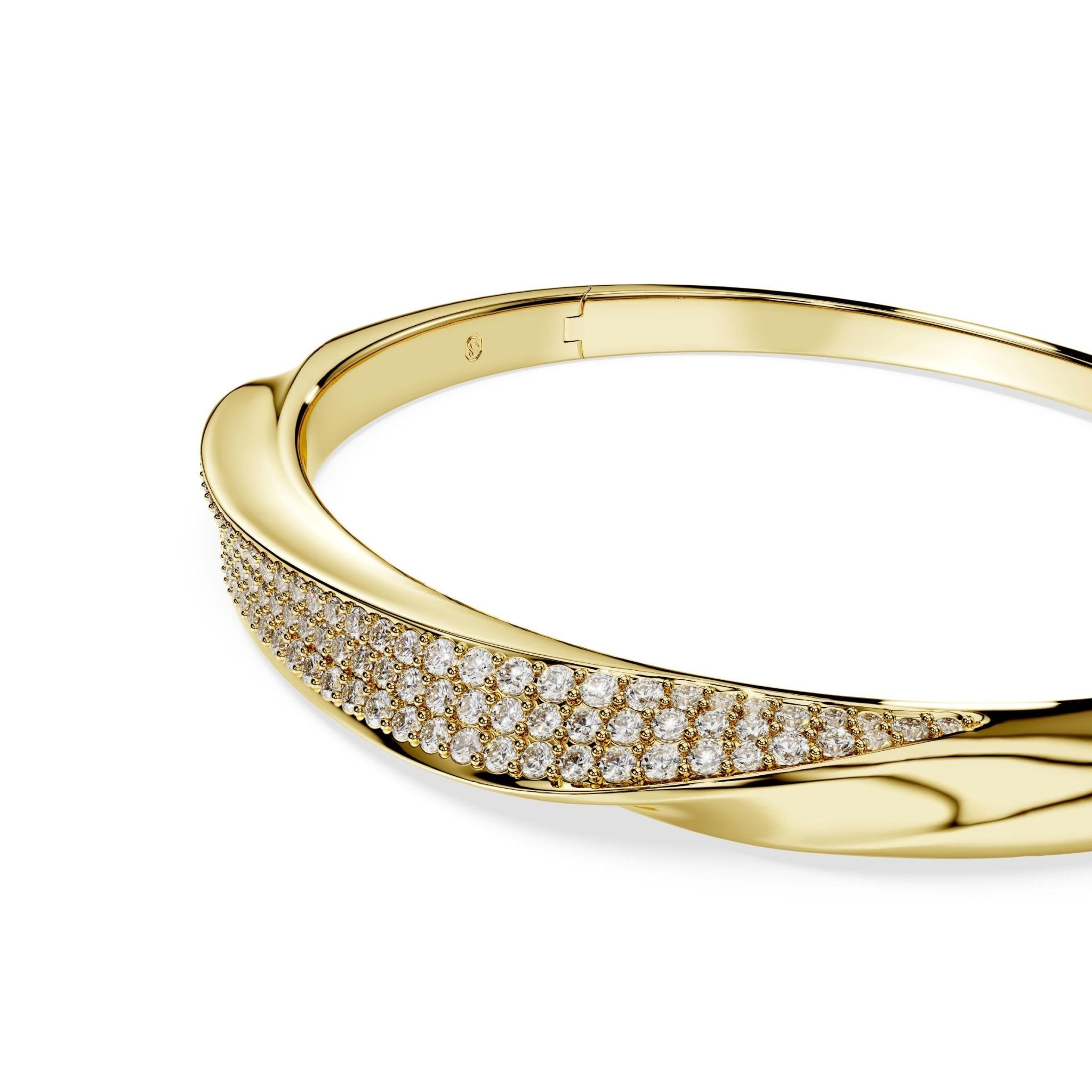 Classica bangle, Round cut, White, Sterling silver, 18K gold finish -Swarovski