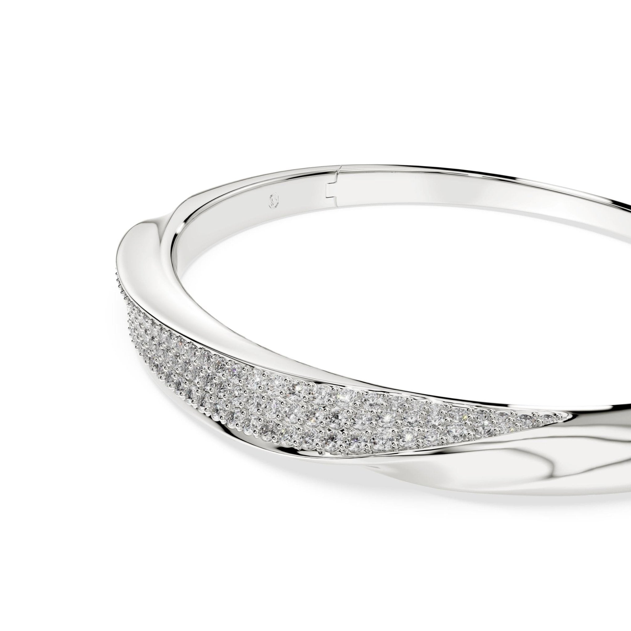 Classica bangle, Round cut, White, Sterling silver -Swarovski