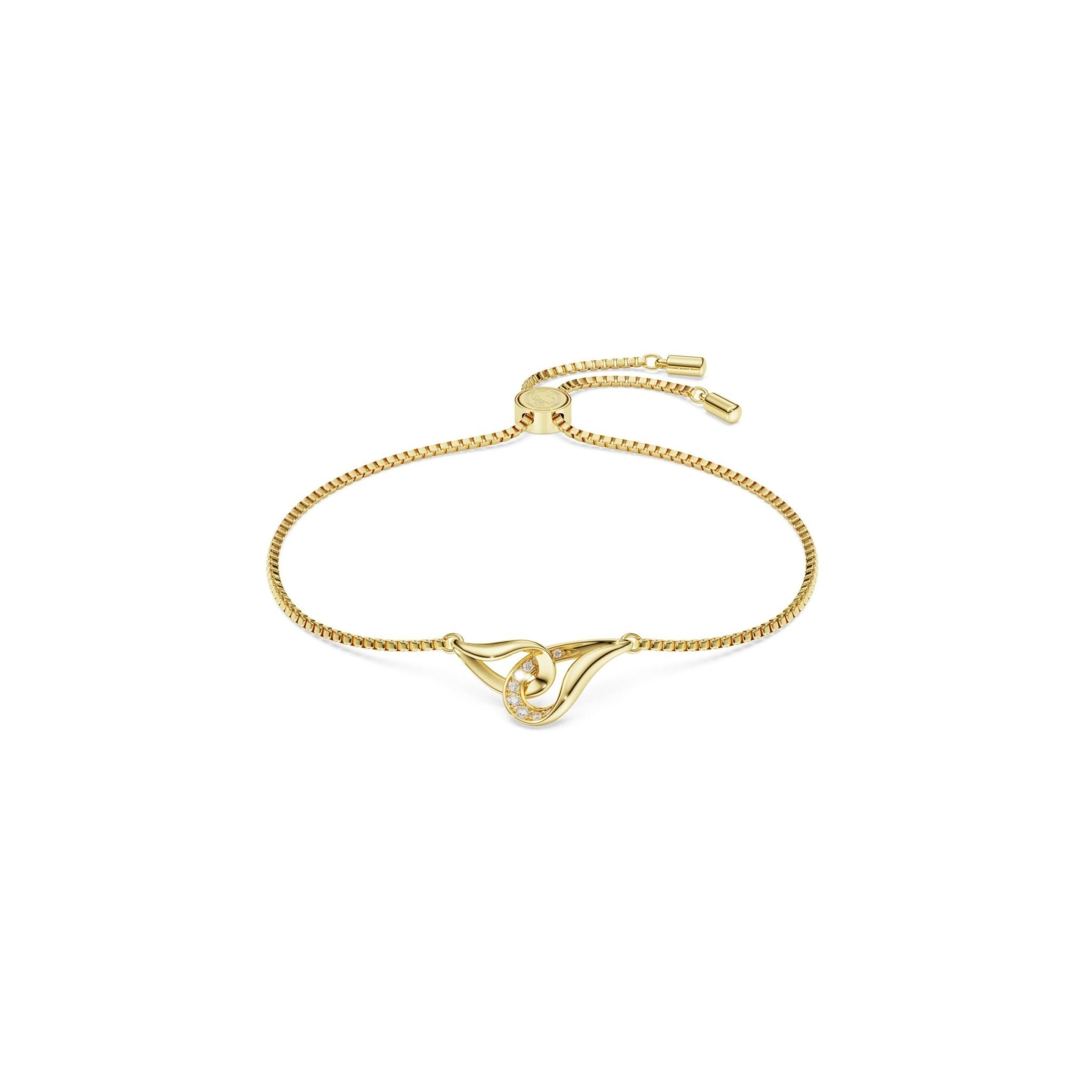 Classica bracelet, Round cut, Interlocking, White, Sterling silver, 18K gold finish -Swarovski