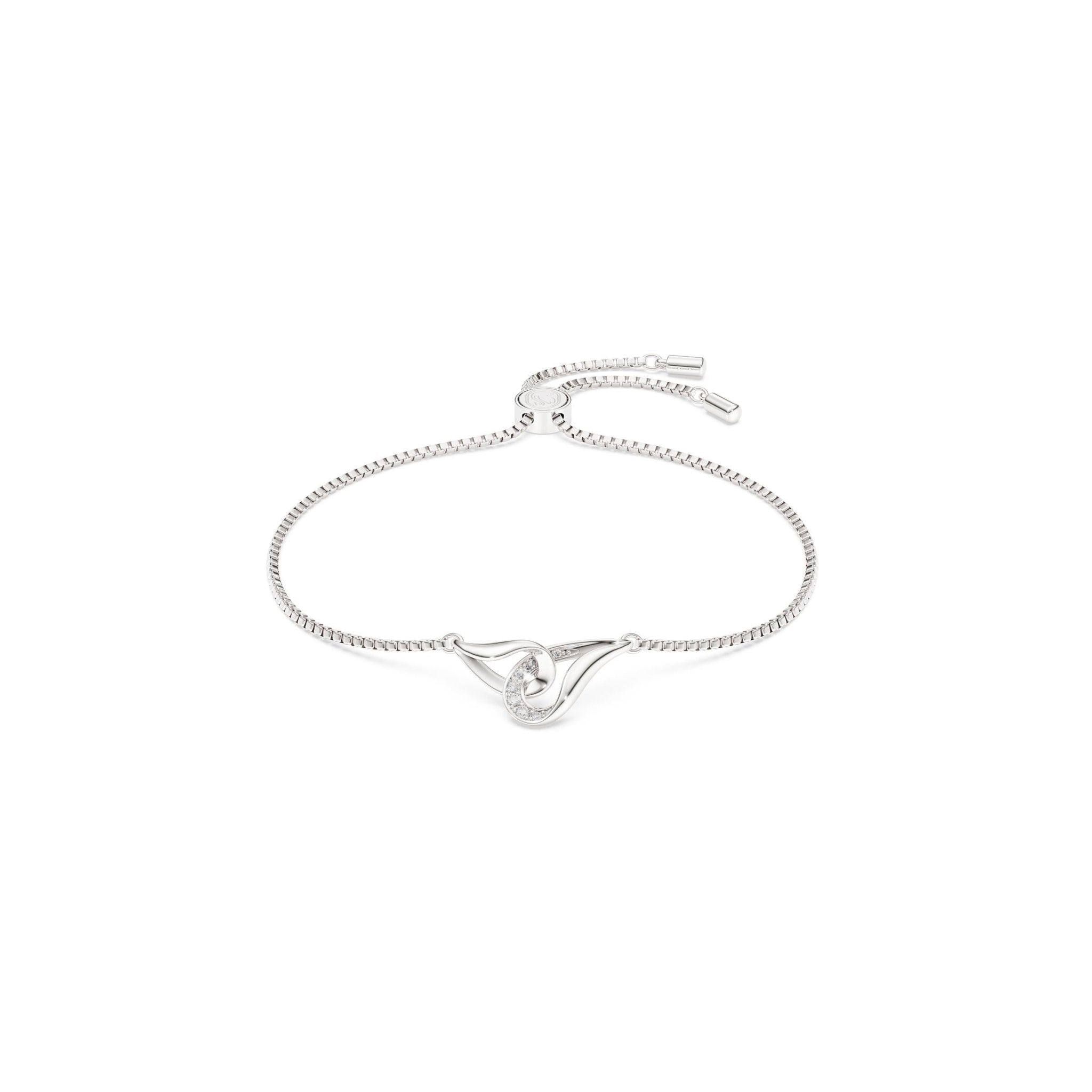 Classica bracelet, Round cut, Interlocking, White, Sterling silver -Swarovski