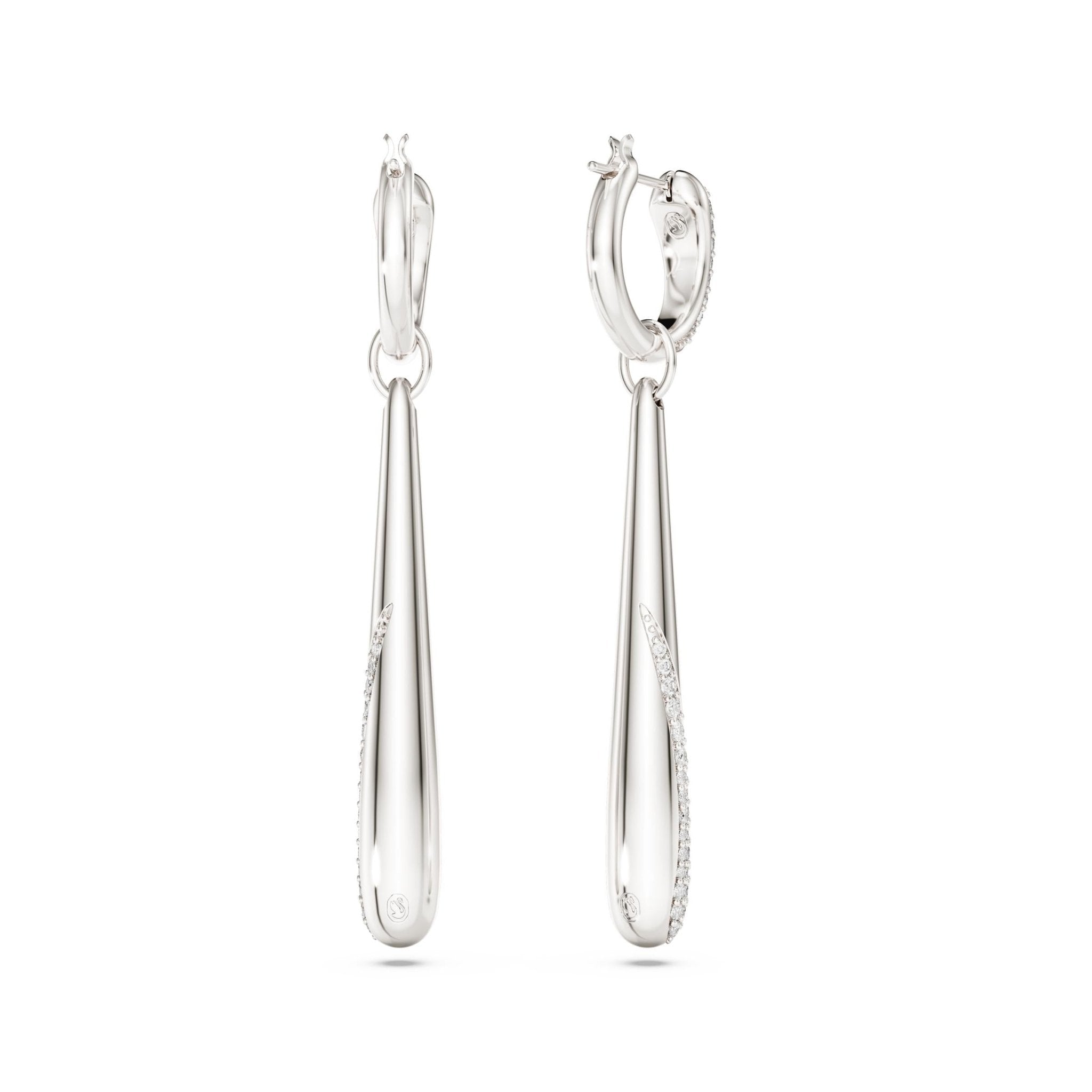 Classica drop and hoop earrings, Round cut, White, Sterling silver -Swarovski