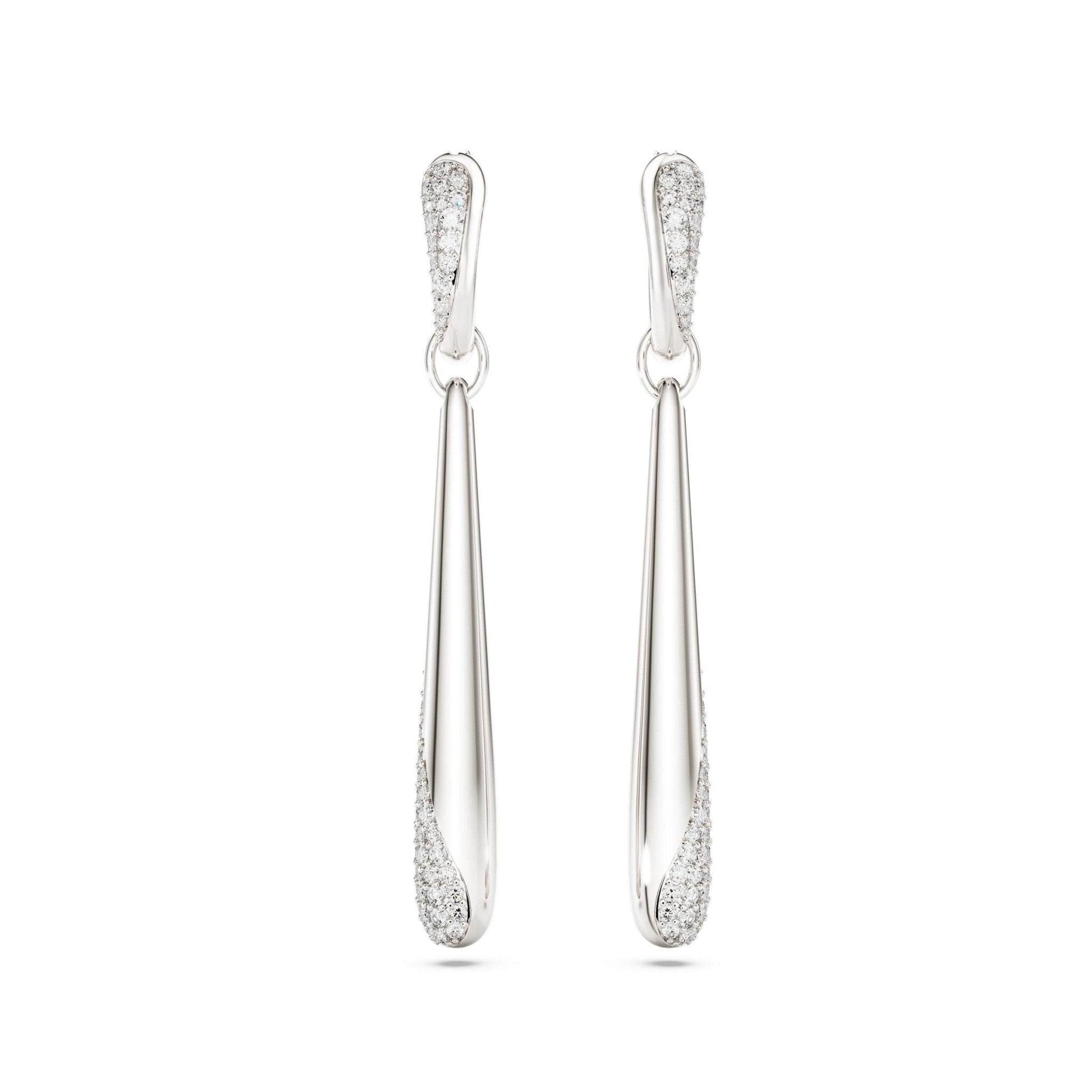 Classica drop and hoop earrings, Round cut, White, Sterling silver -Swarovski