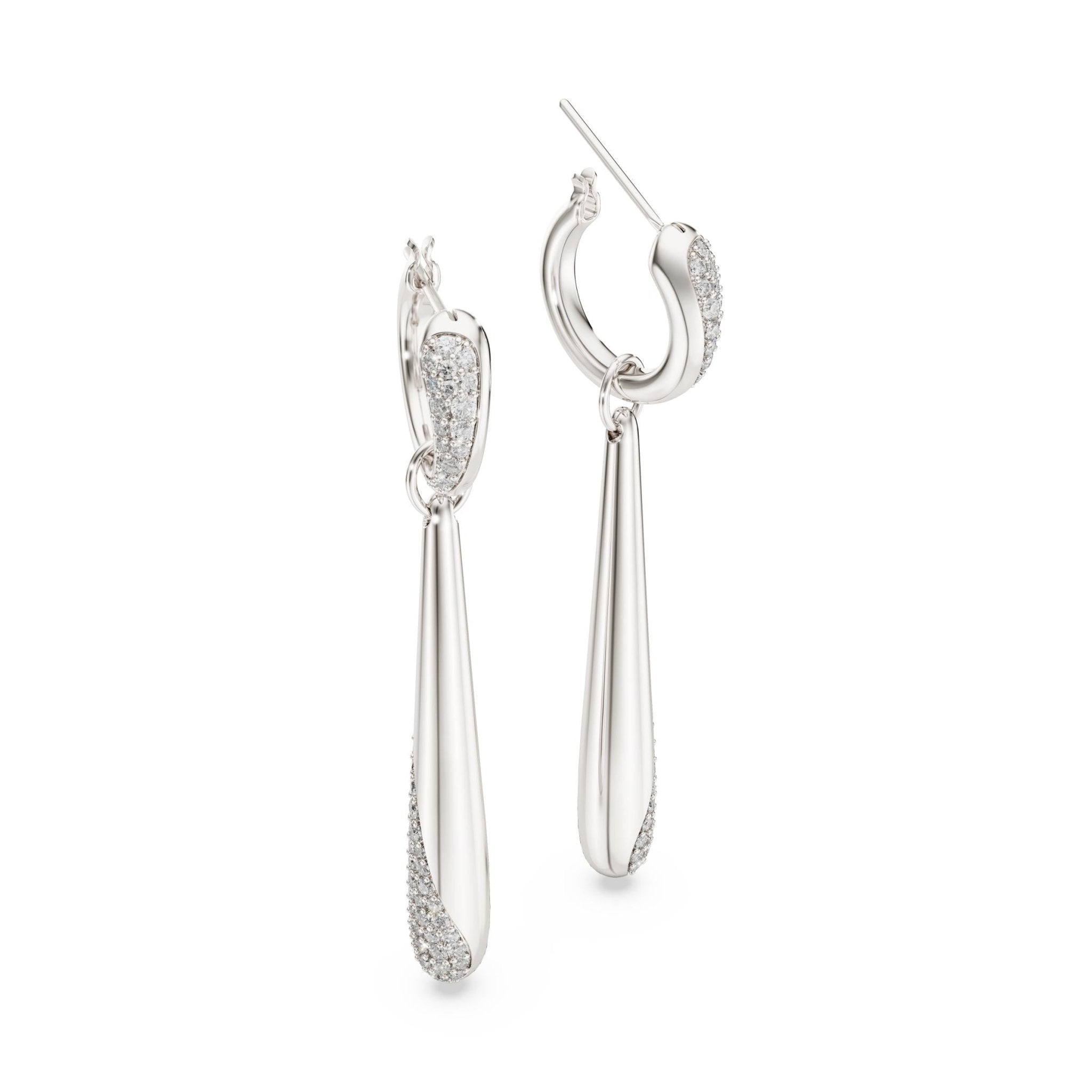 Classica drop and hoop earrings, Round cut, White, Sterling silver -Swarovski