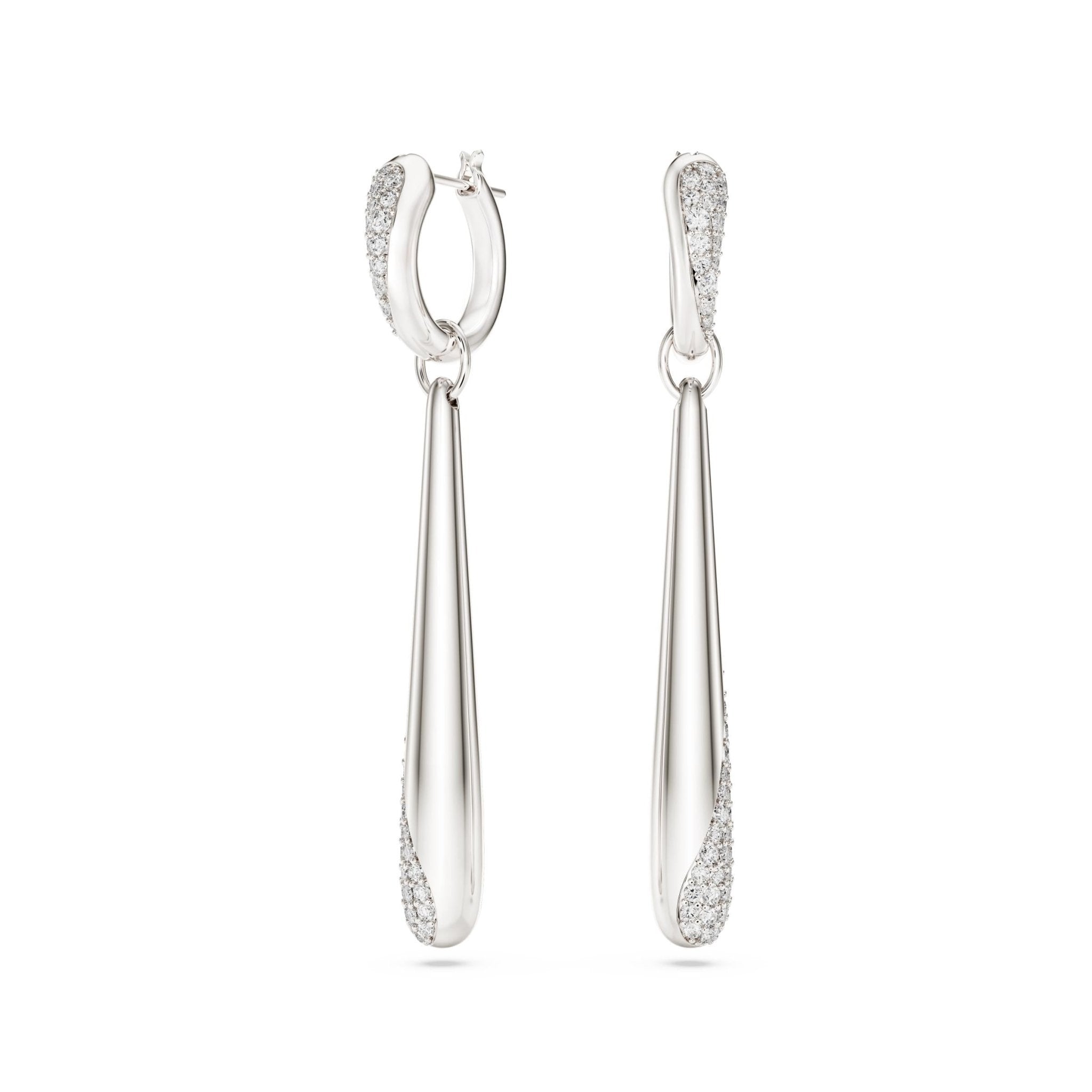 Classica drop and hoop earrings, Round cut, White, Sterling silver -Swarovski