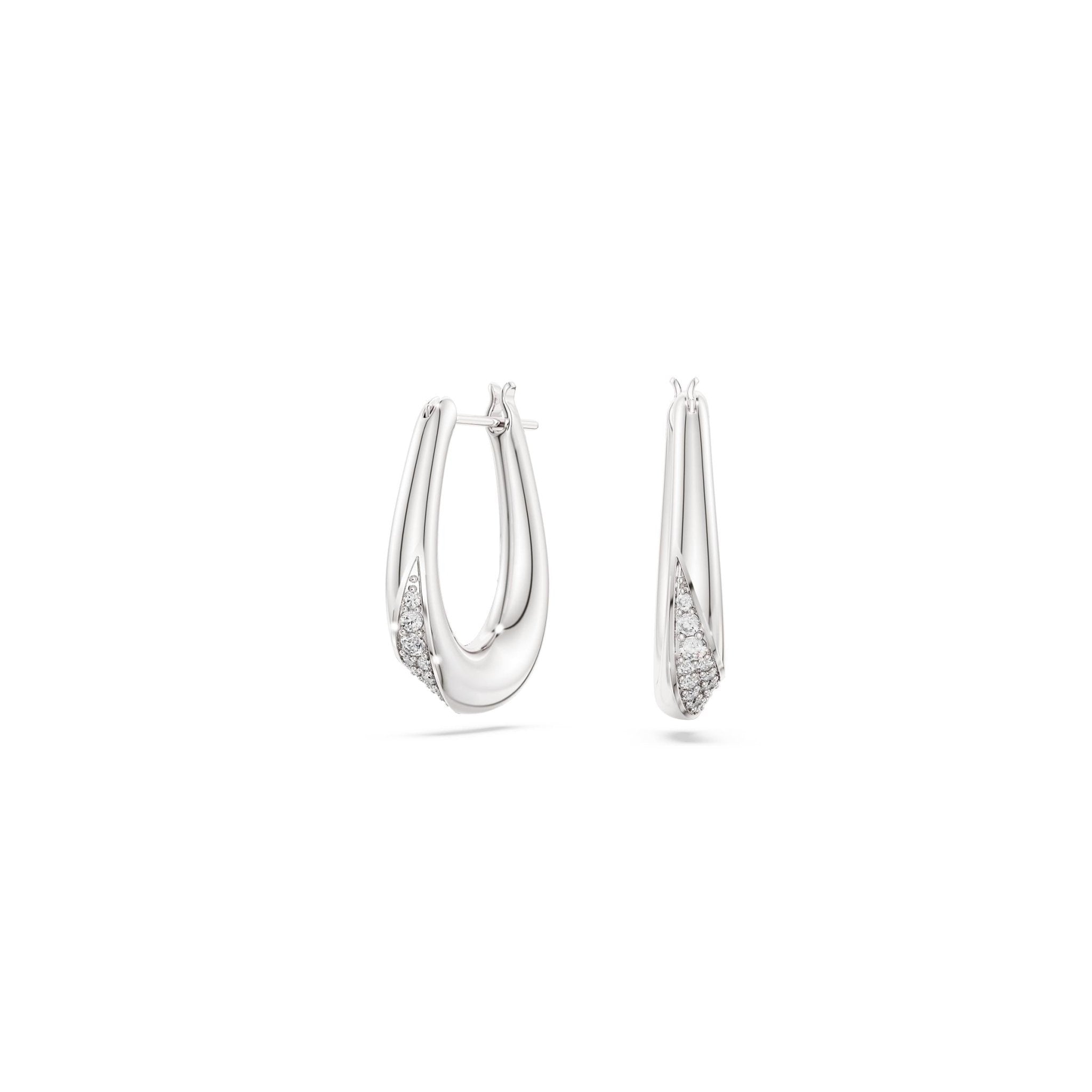 Classica hoop earrings, Round cut, Small, White, Sterling silver -Swarovski