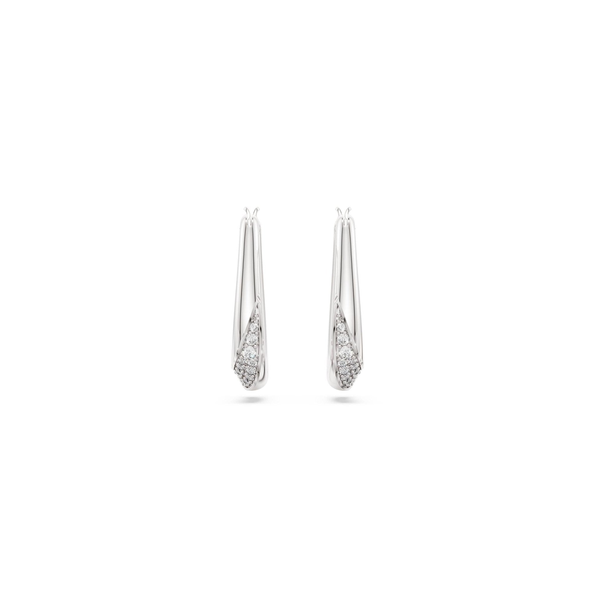 Classica hoop earrings, Round cut, Small, White, Sterling silver -Swarovski
