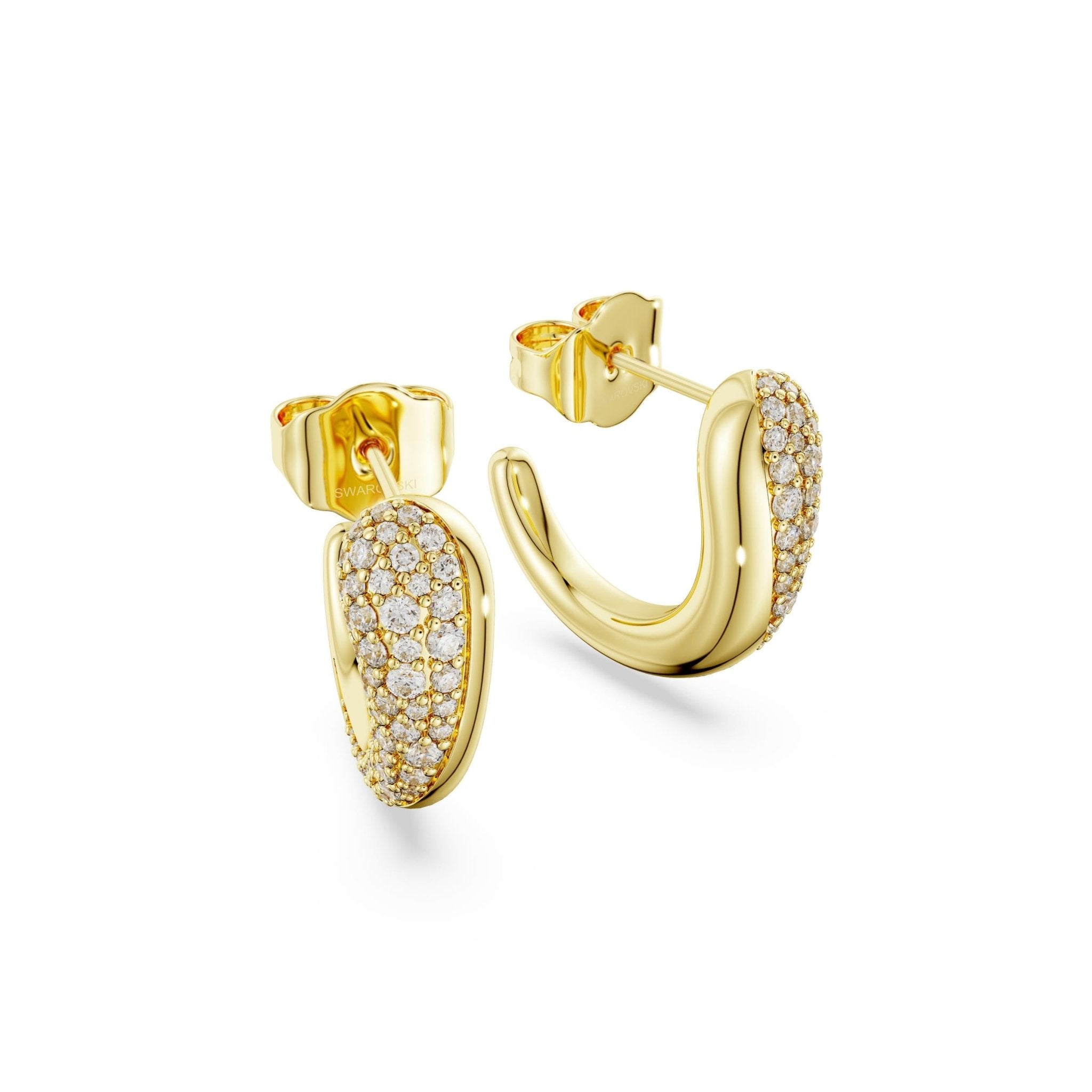 Classica hoop earrings, Round cut, White, Sterling silver, 18K gold finish -Swarovski