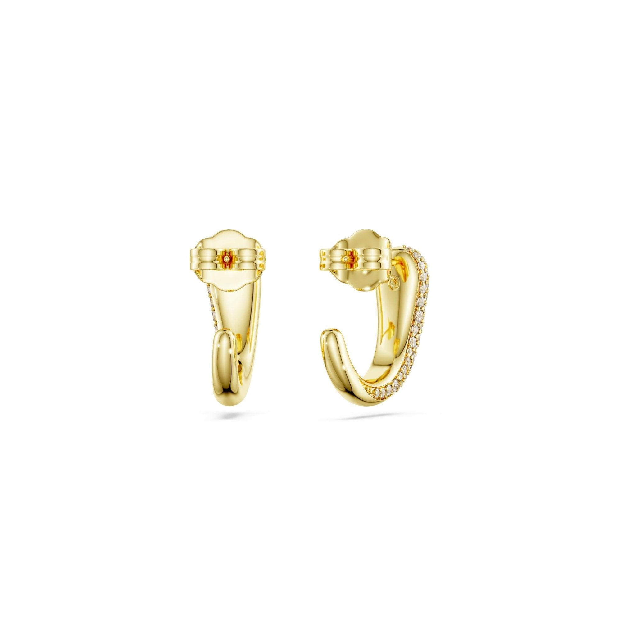 Classica hoop earrings, Round cut, White, Sterling silver, 18K gold finish -Swarovski