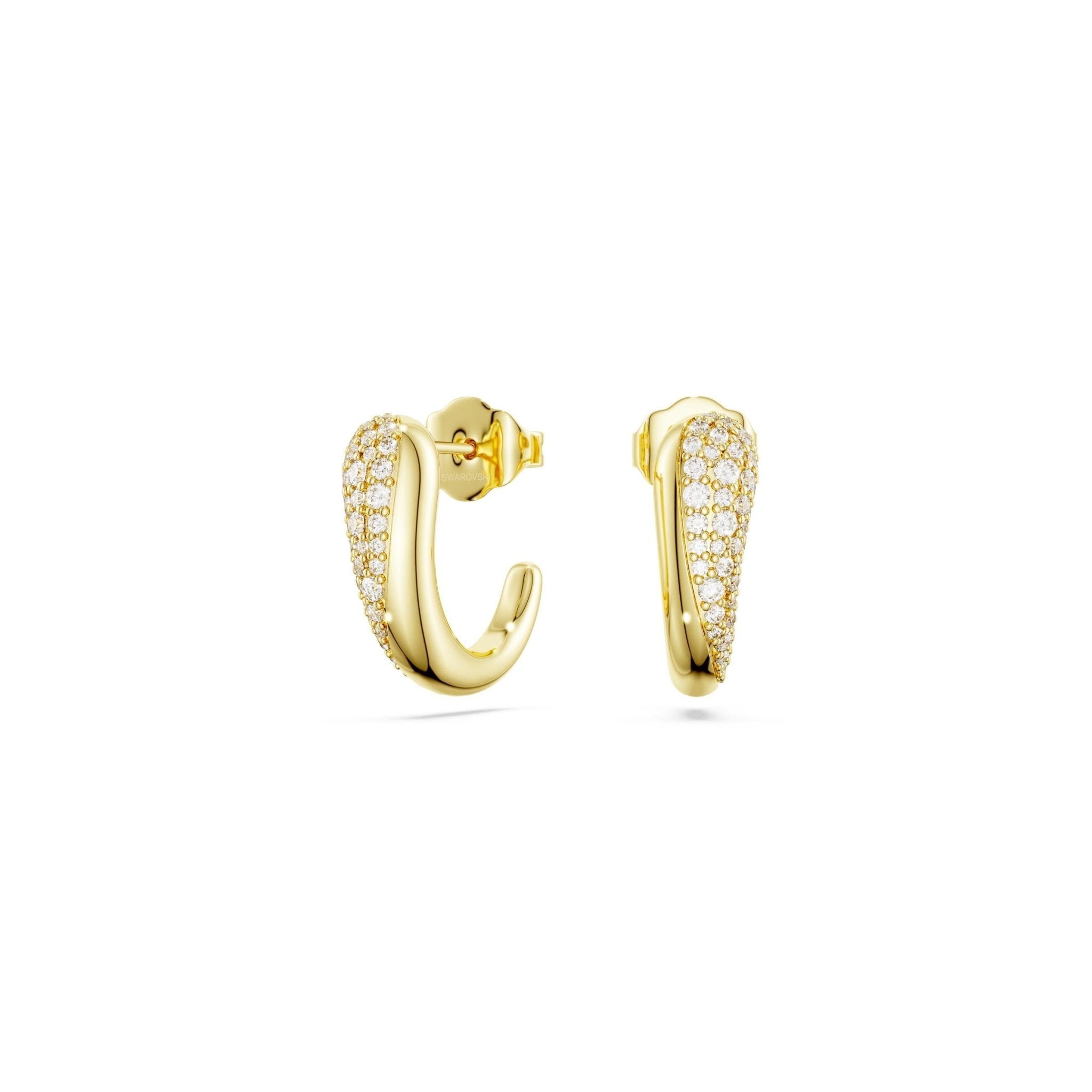 Classica hoop earrings, Round cut, White, Sterling silver, 18K gold finish -Swarovski