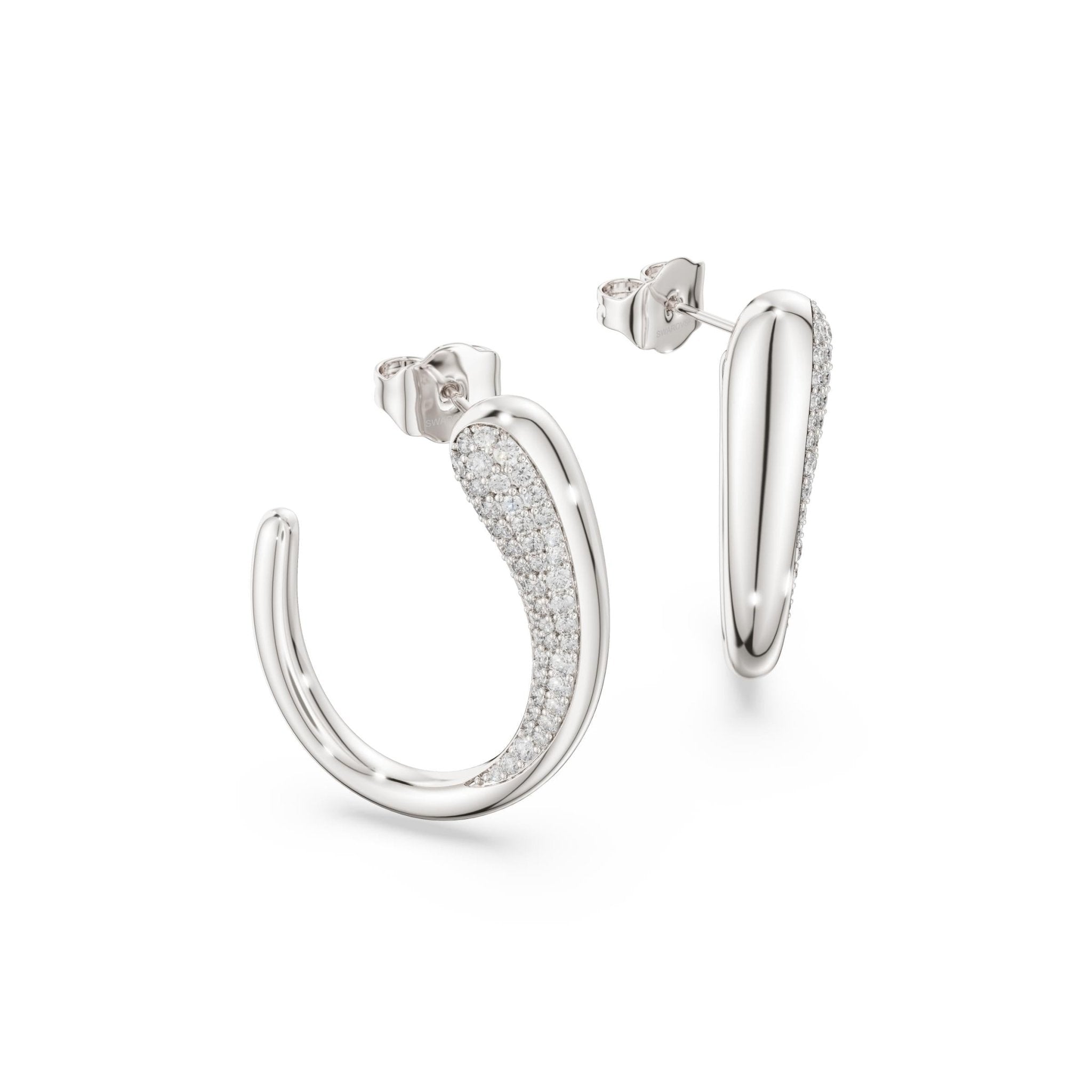Classica hoop earrings, Round cut, White, Sterling silver -Swarovski