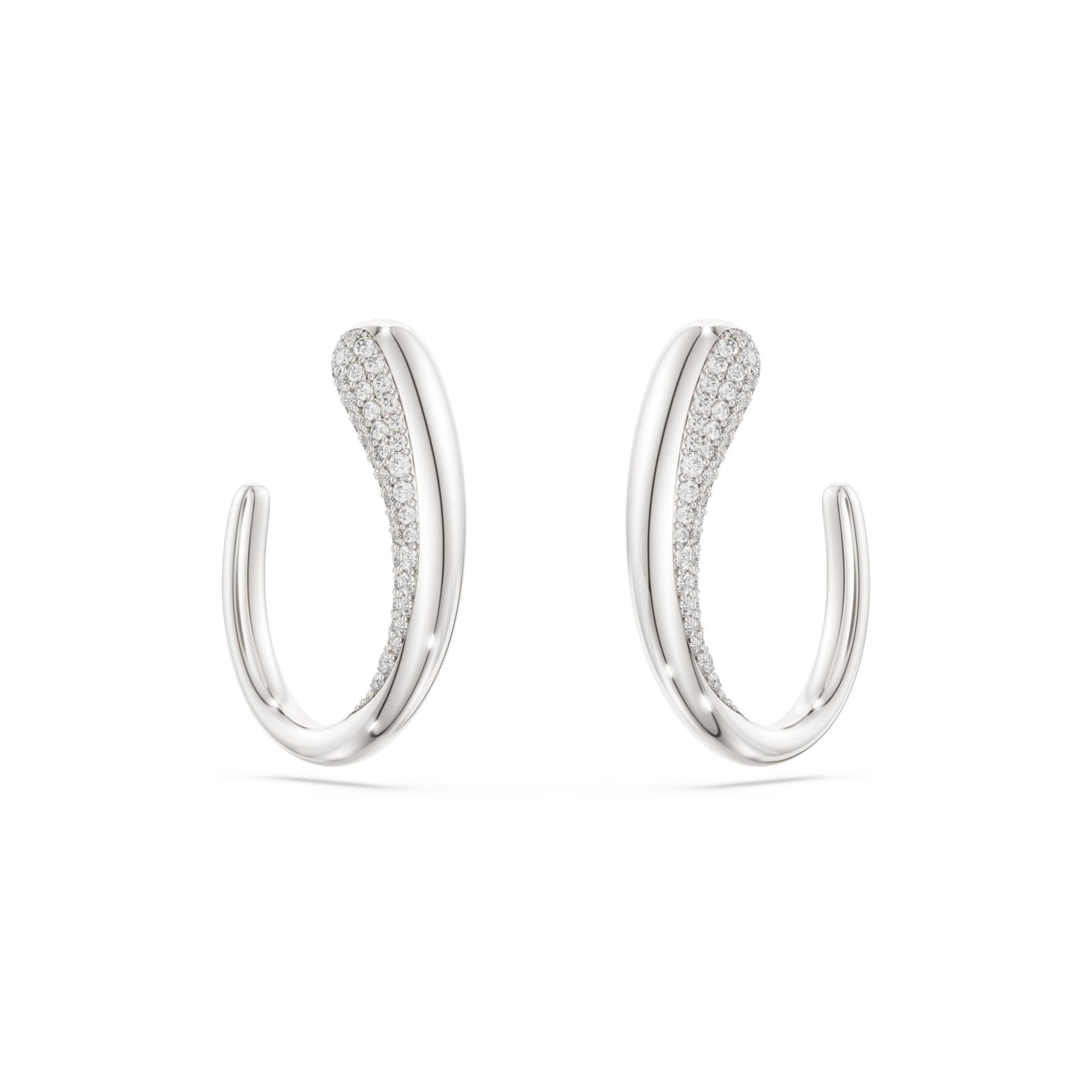 Classica hoop earrings, Round cut, White, Sterling silver -Swarovski