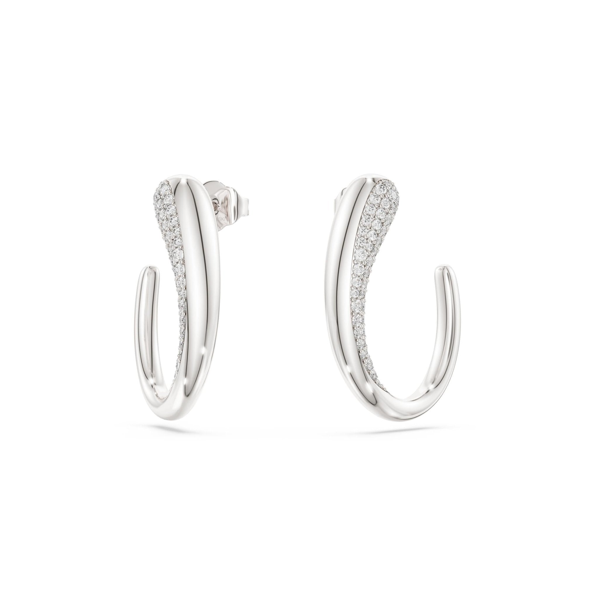 Classica hoop earrings, Round cut, White, Sterling silver -Swarovski
