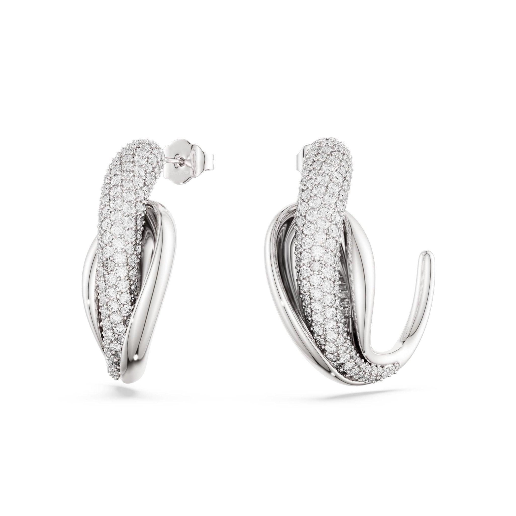 Classica hoop earrings, Statement, Round cut, White, Sterling silver -Swarovski