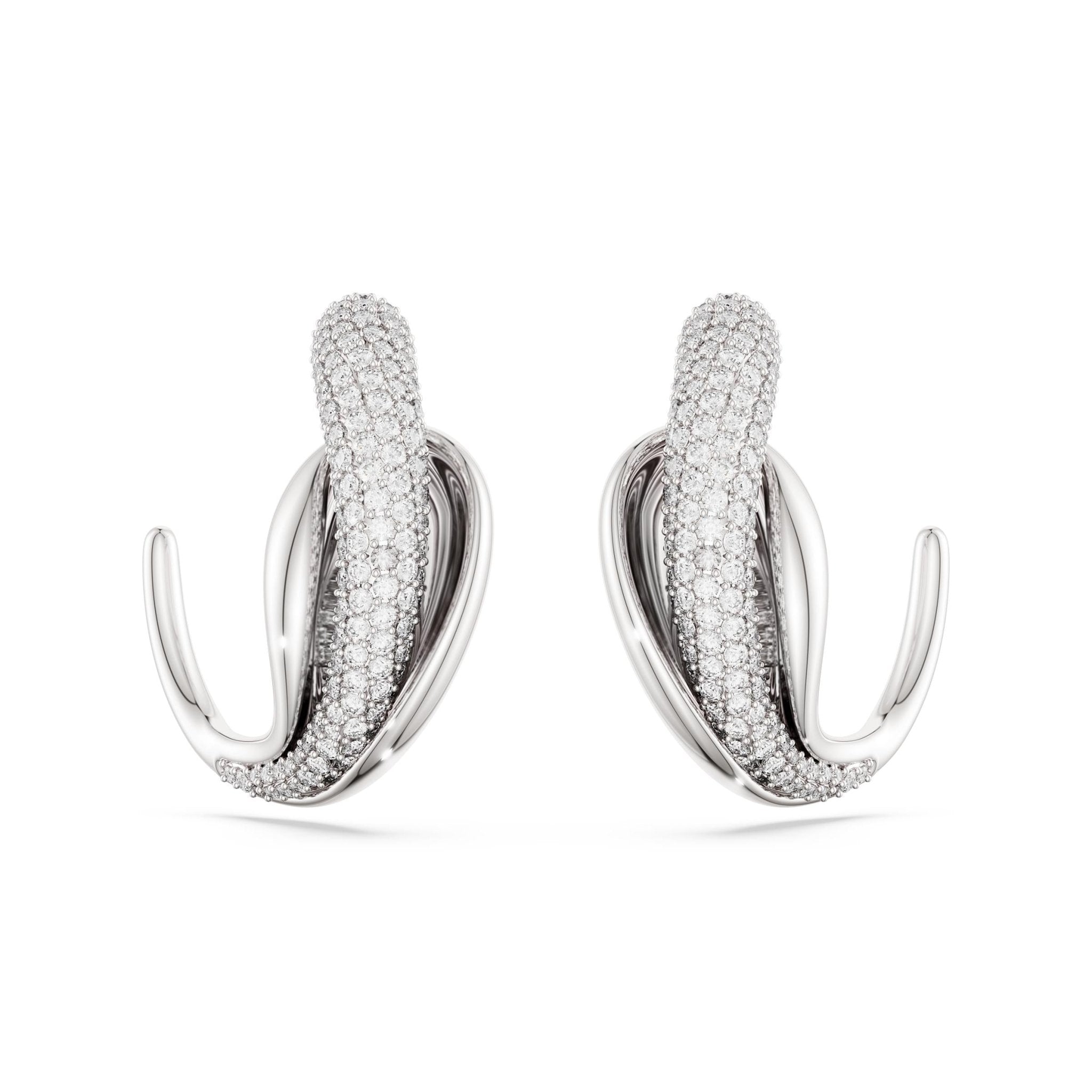 Classica hoop earrings, Statement, Round cut, White, Sterling silver -Swarovski