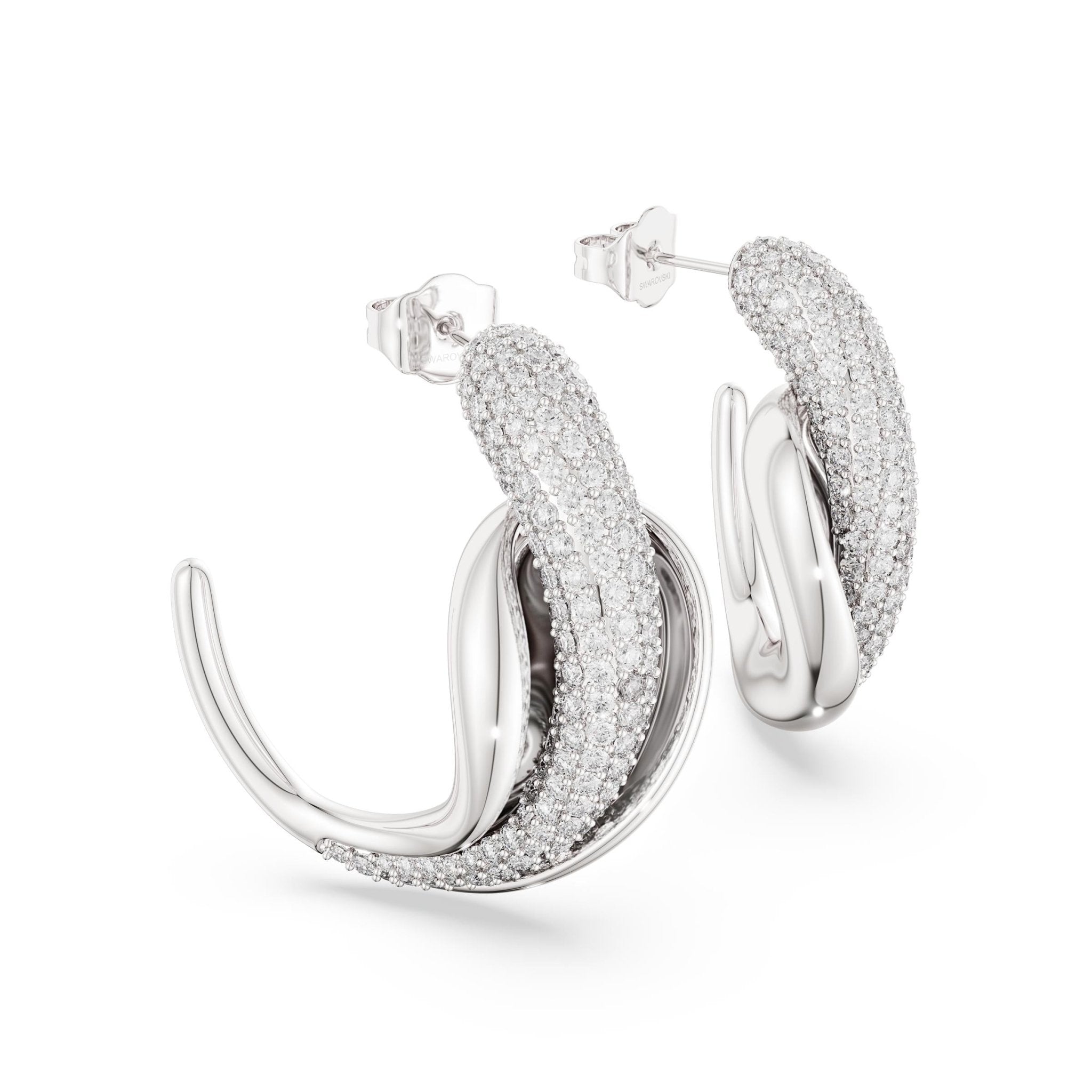 Classica hoop earrings, Statement, Round cut, White, Sterling silver -Swarovski