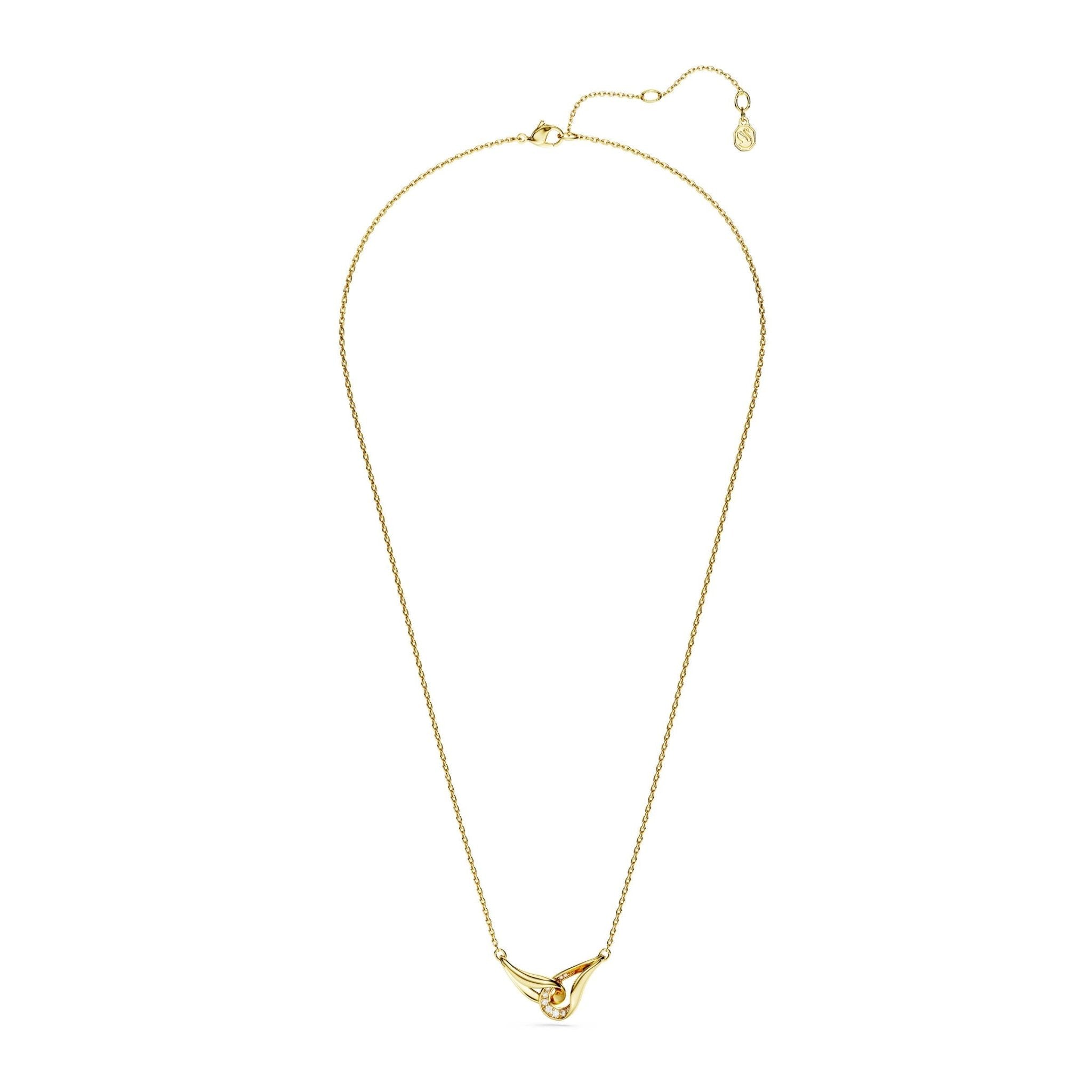 Classica pendant, Round cut, Interlocking, White, Sterling silver, 18K gold finish -Swarovski