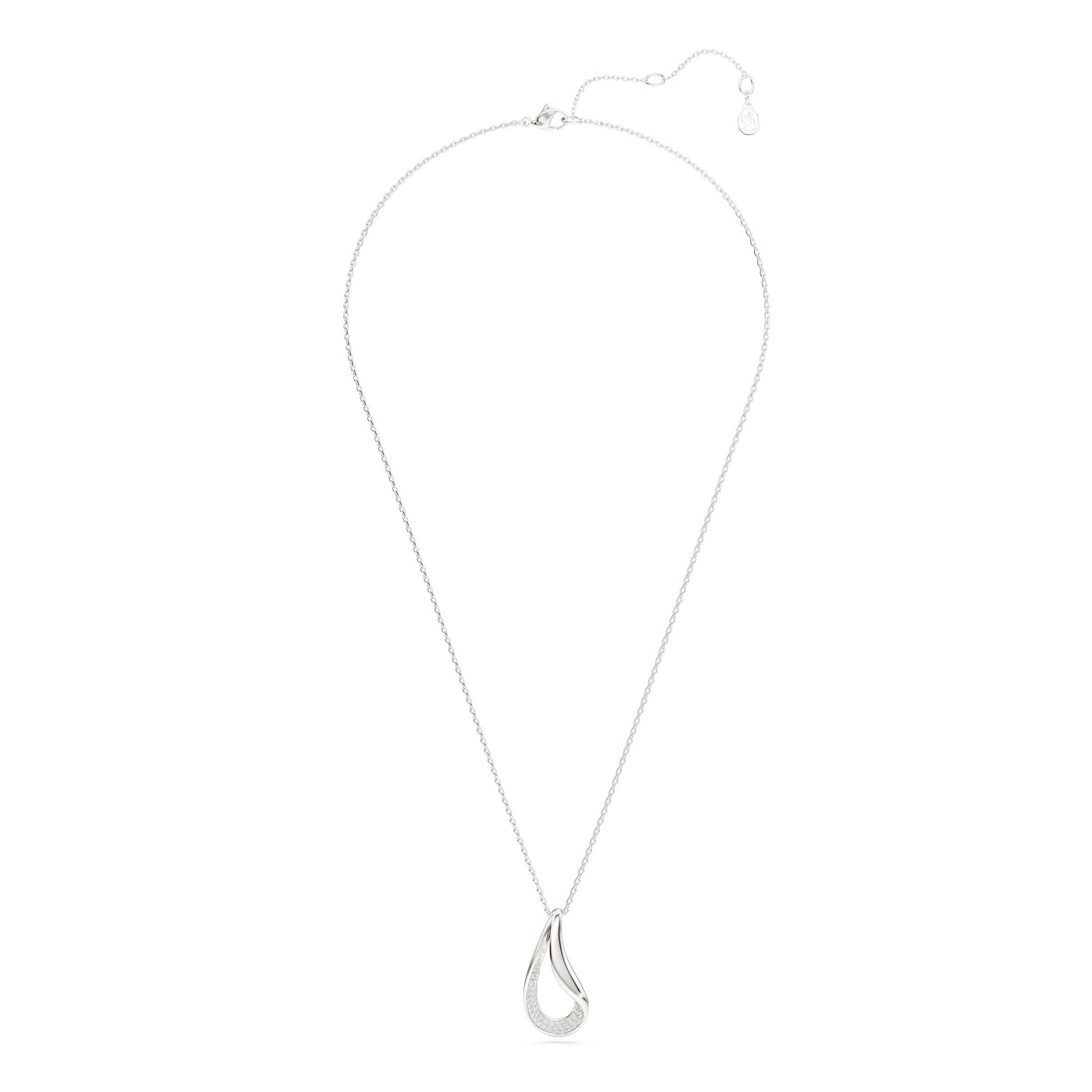Classica pendant, Round cut, Long, White, Sterling silver -Swarovski