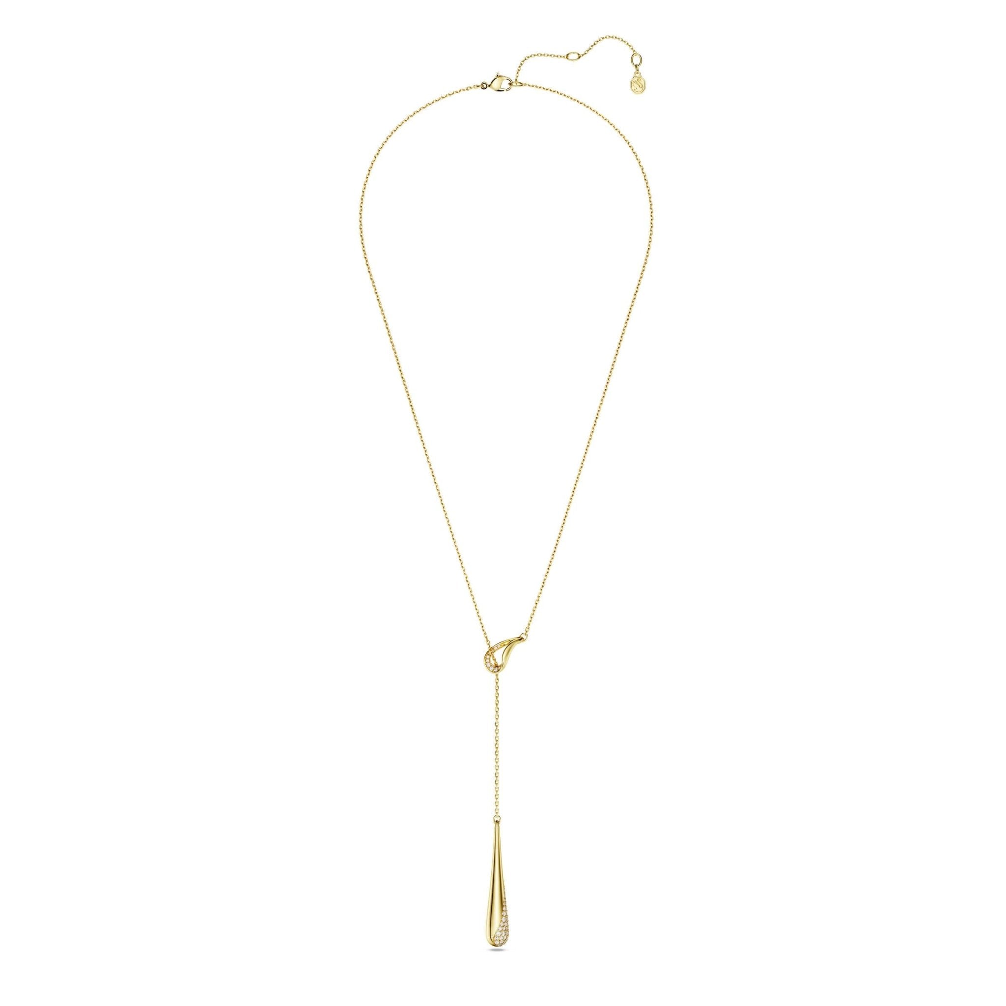 Classica Y pendant, Round cut, White, Sterling silver, 18K gold finish -Swarovski
