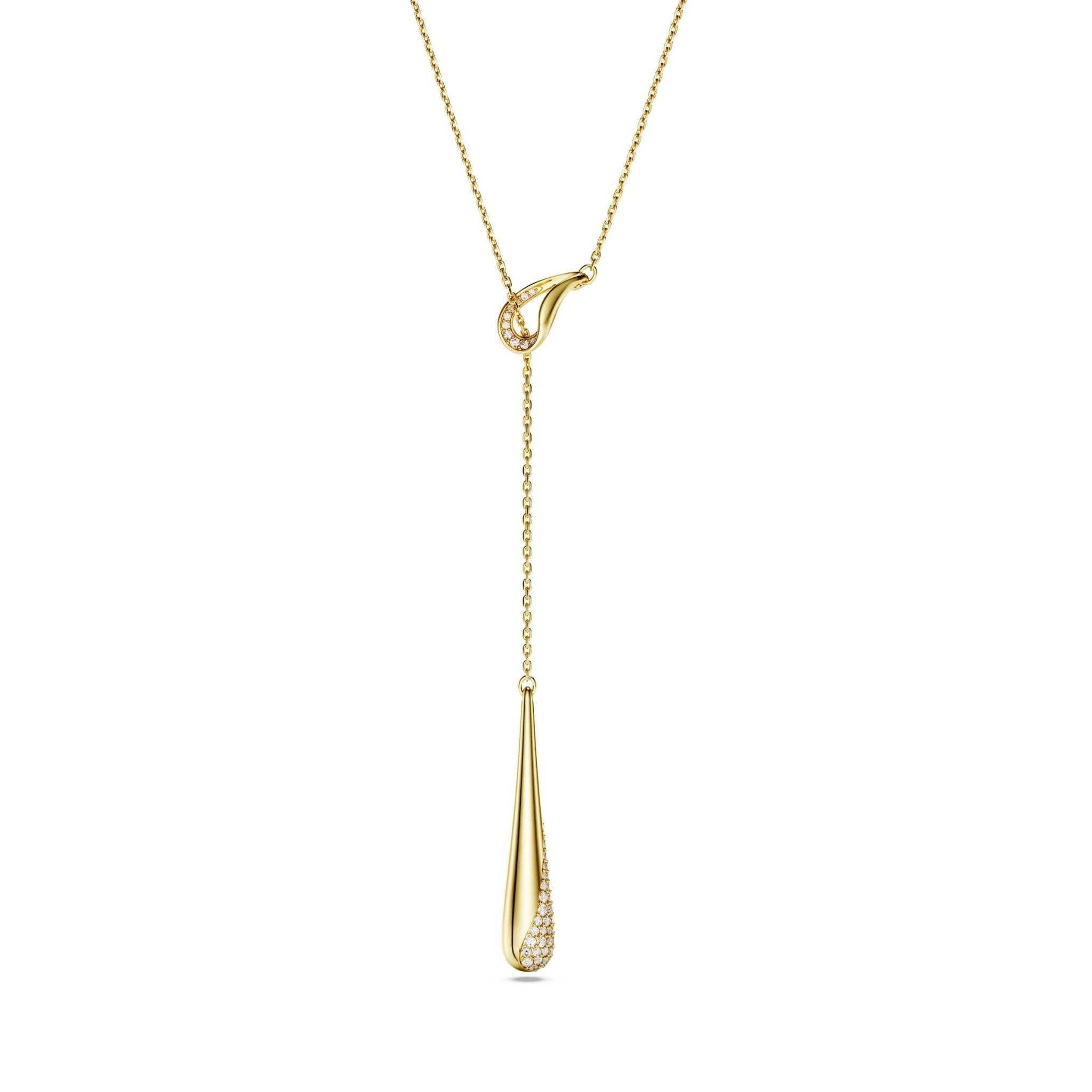 Classica Y pendant, Round cut, White, Sterling silver, 18K gold finish -Swarovski