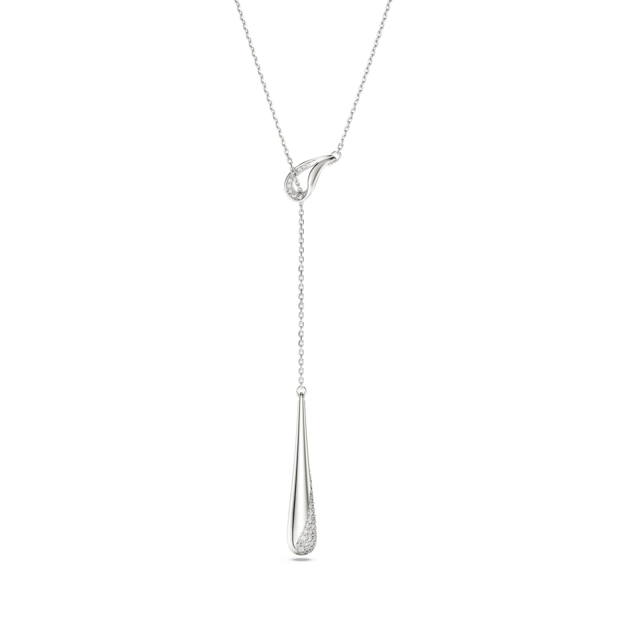 Classica Y pendant, Round cut, White, Sterling silver -Swarovski