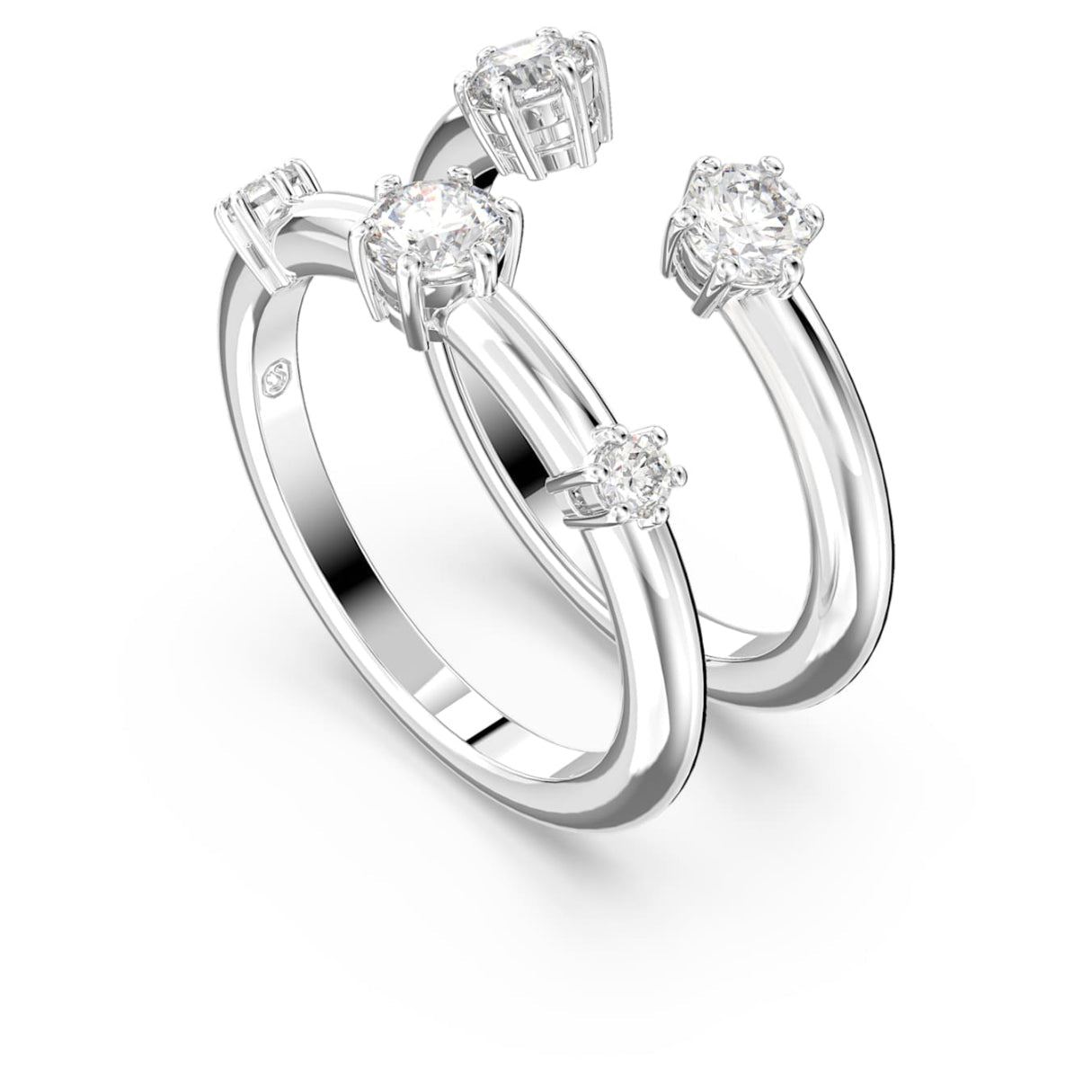 Constella ring Set (2), Round cut, White, Rhodium plated -Swarovski