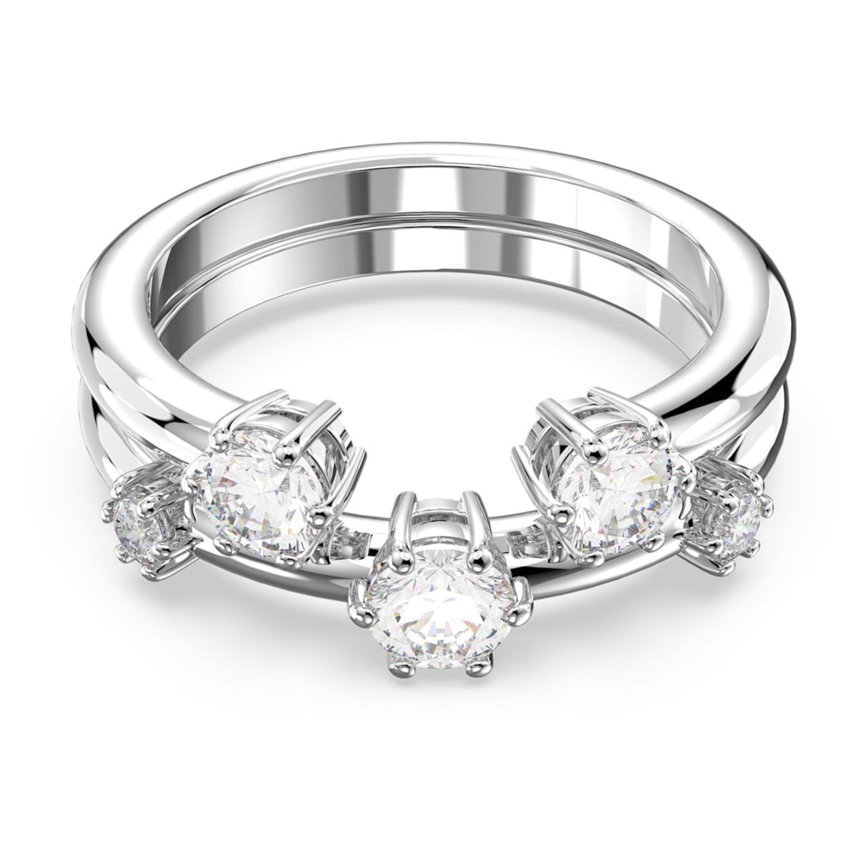 Constella ring Set (2), Round cut, White, Rhodium plated -Swarovski