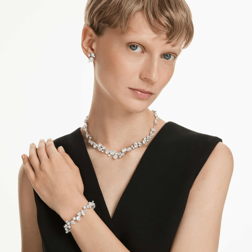 Constella setMixed cuts, White, Rhodium plated -Swarovski