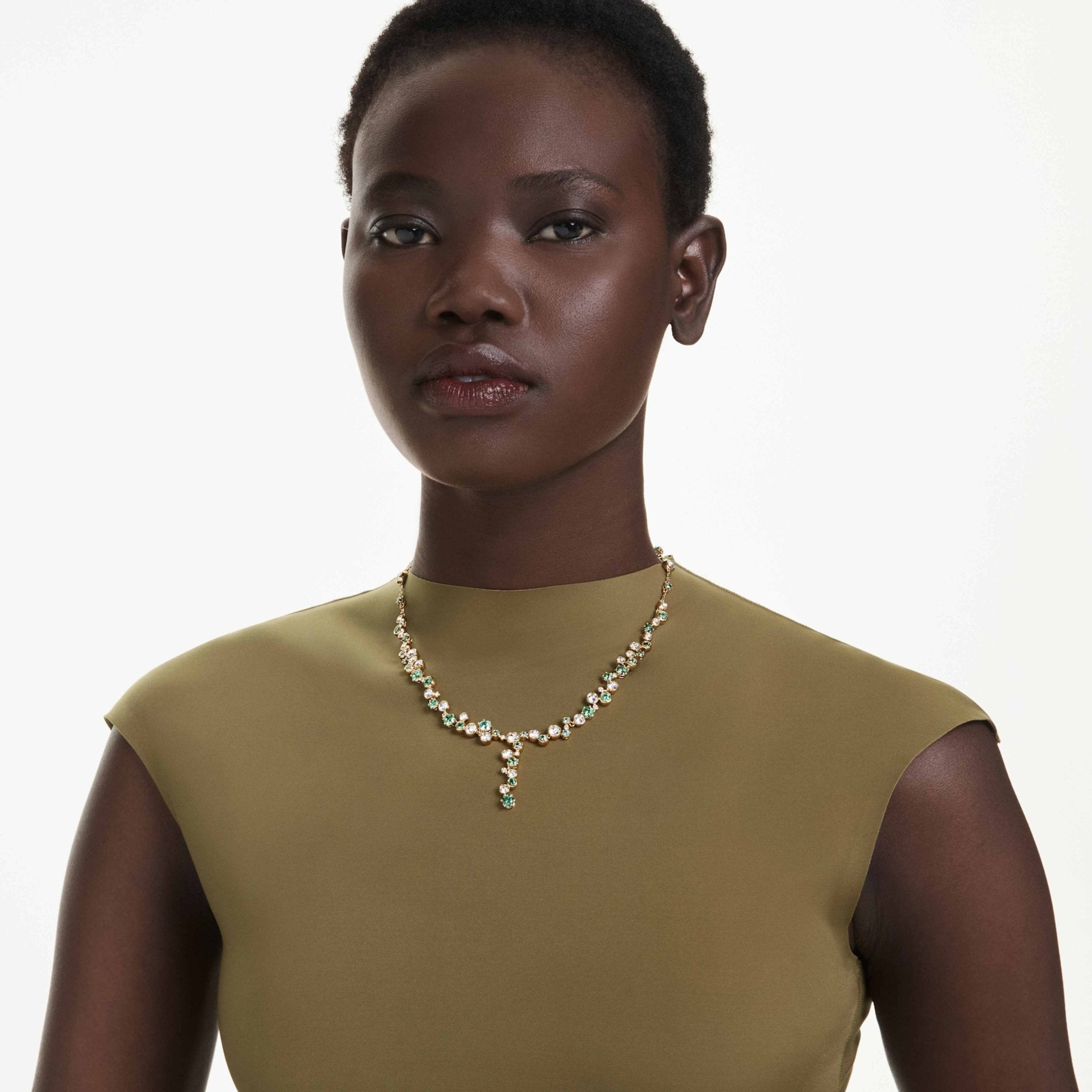 Constella y necklace Mixed cuts, Green, 18K gold finish -Swarovski