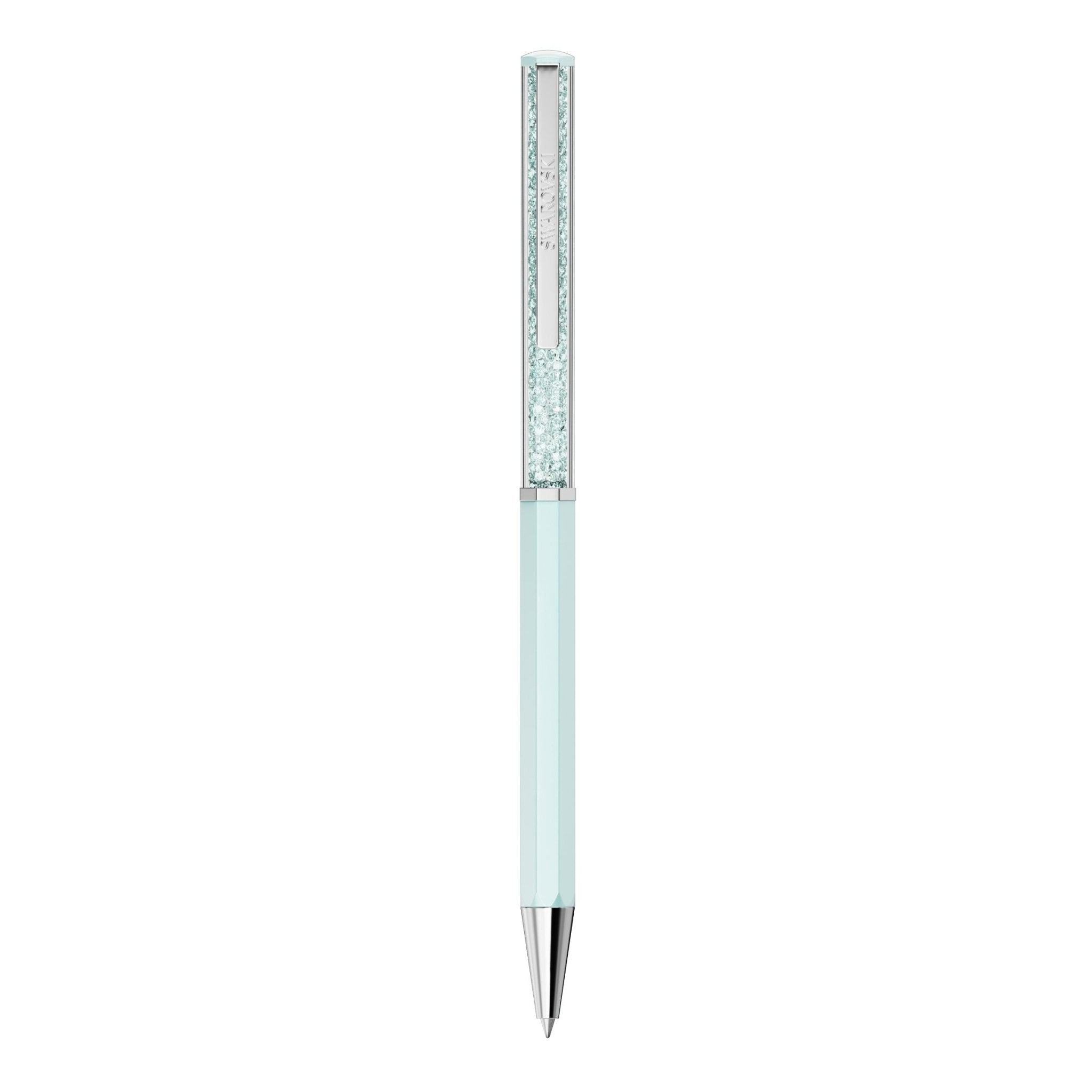 Crystalline ballpoint pen, Blue lacquered, Chrome plated -Swarovski