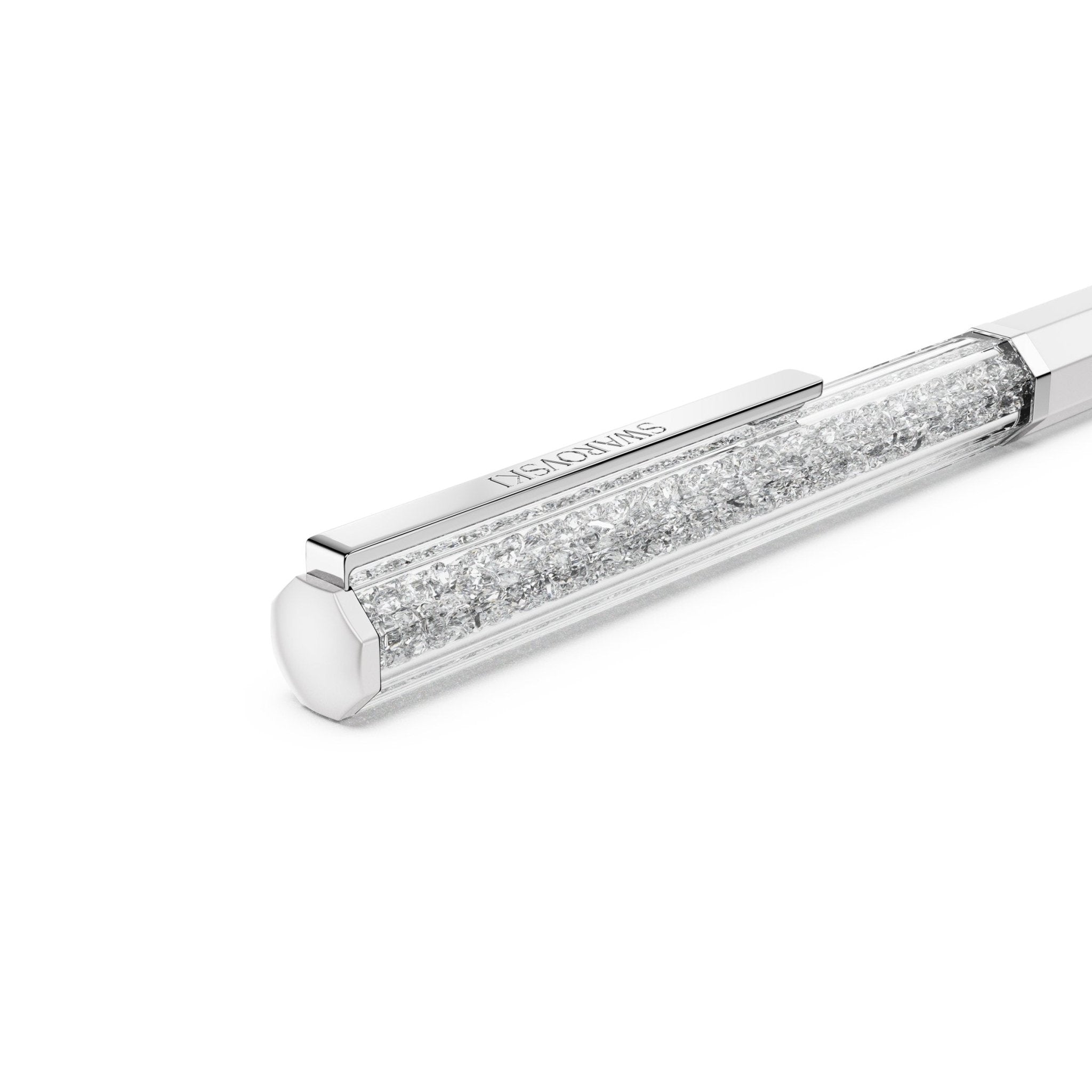 Crystalline ballpoint pen, White lacquered, Chrome plated - Swarovski