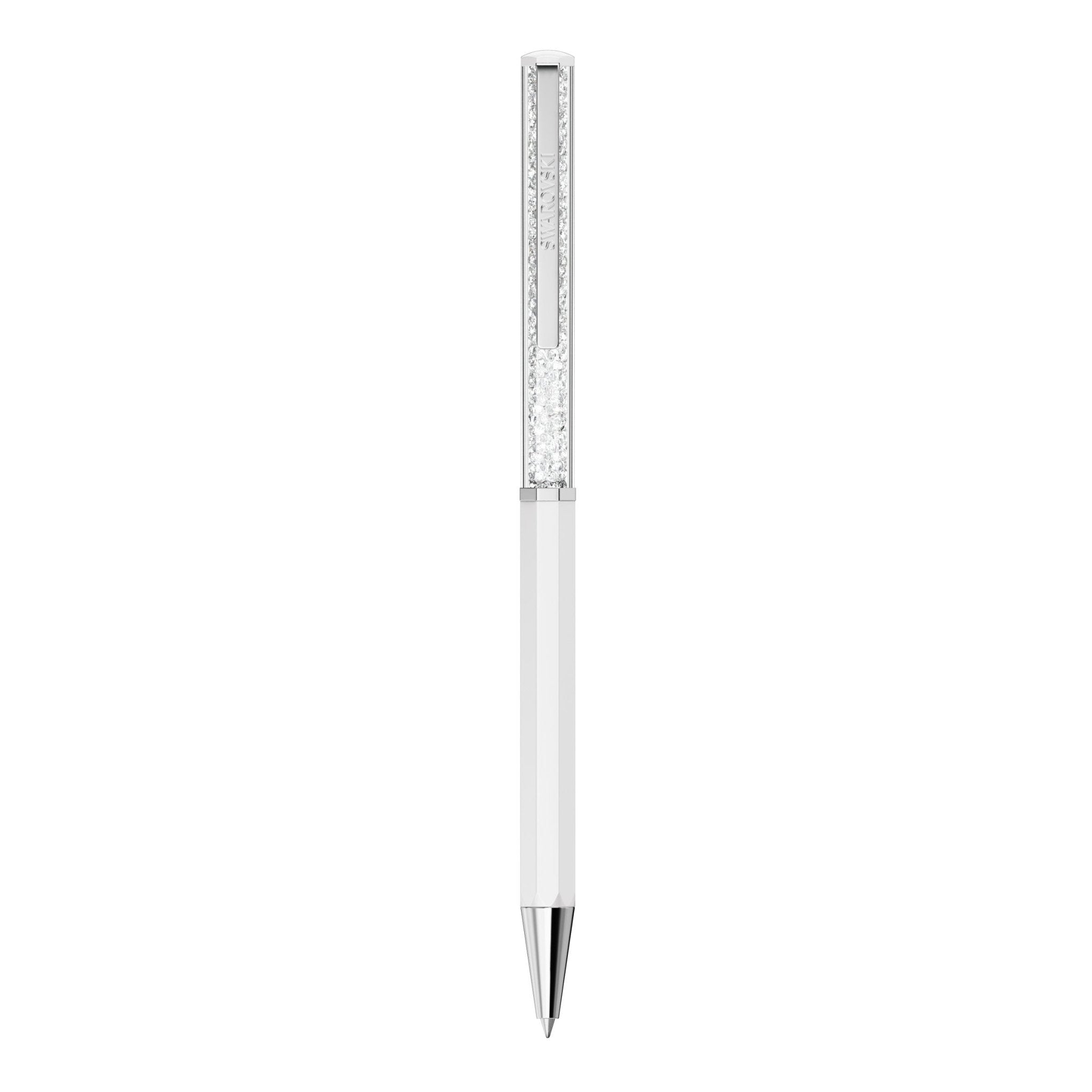 Crystalline ballpoint pen, White lacquered, Chrome plated - Swarovski