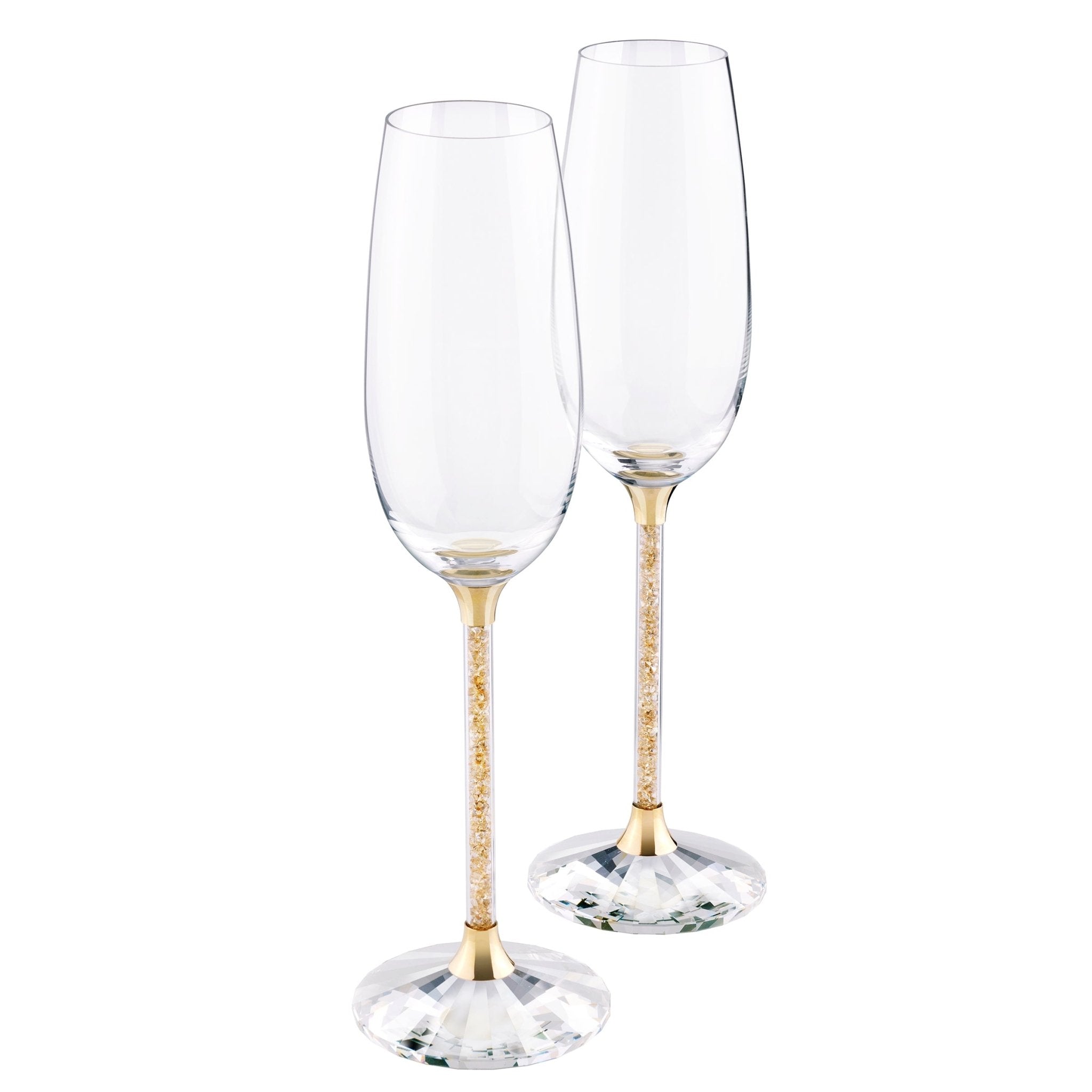 Crystalline Toasting Flutes , Gold Tone (Set Of 2) -Swarovski