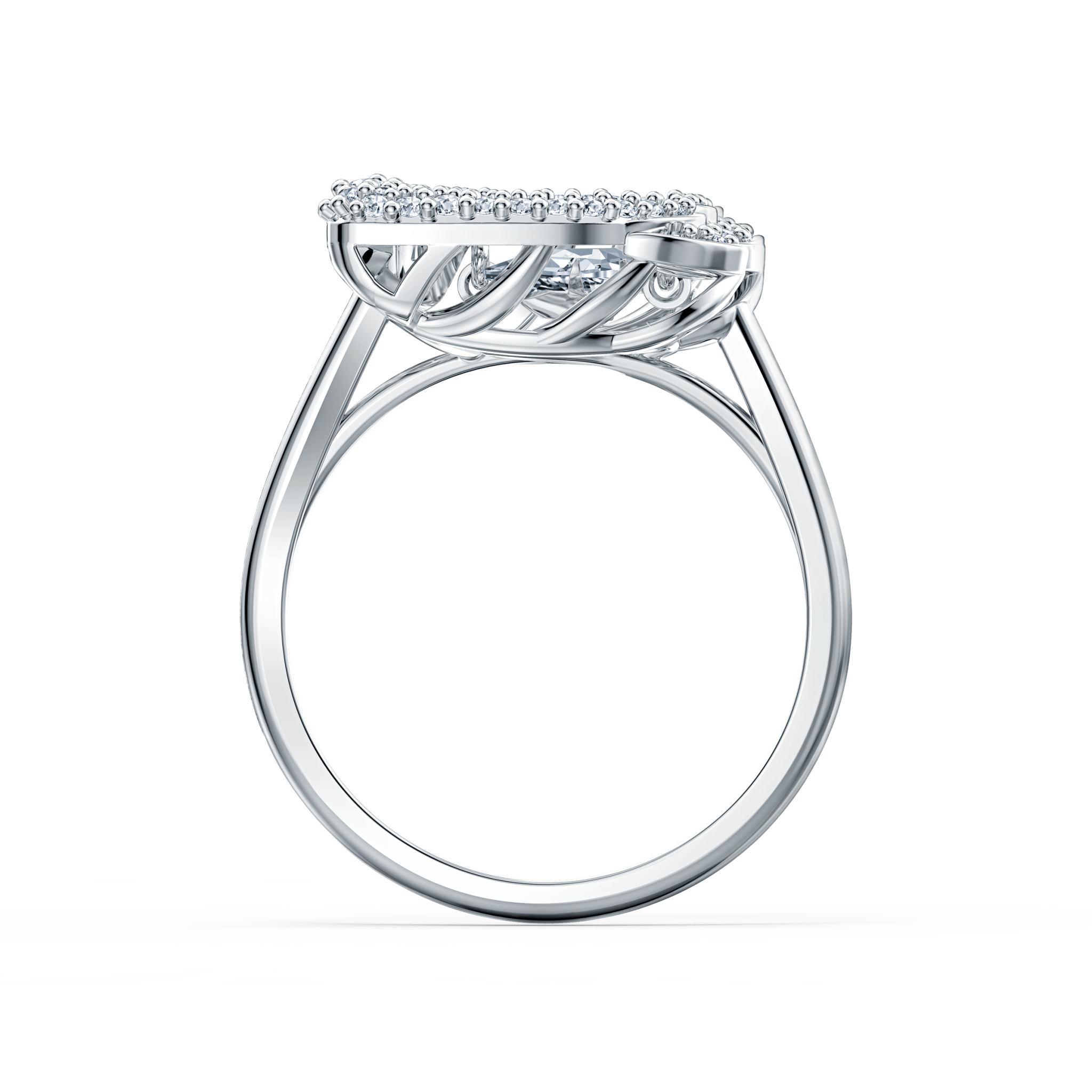 Dancing Swan Ring, White, Rhodium Plated -Swarovski