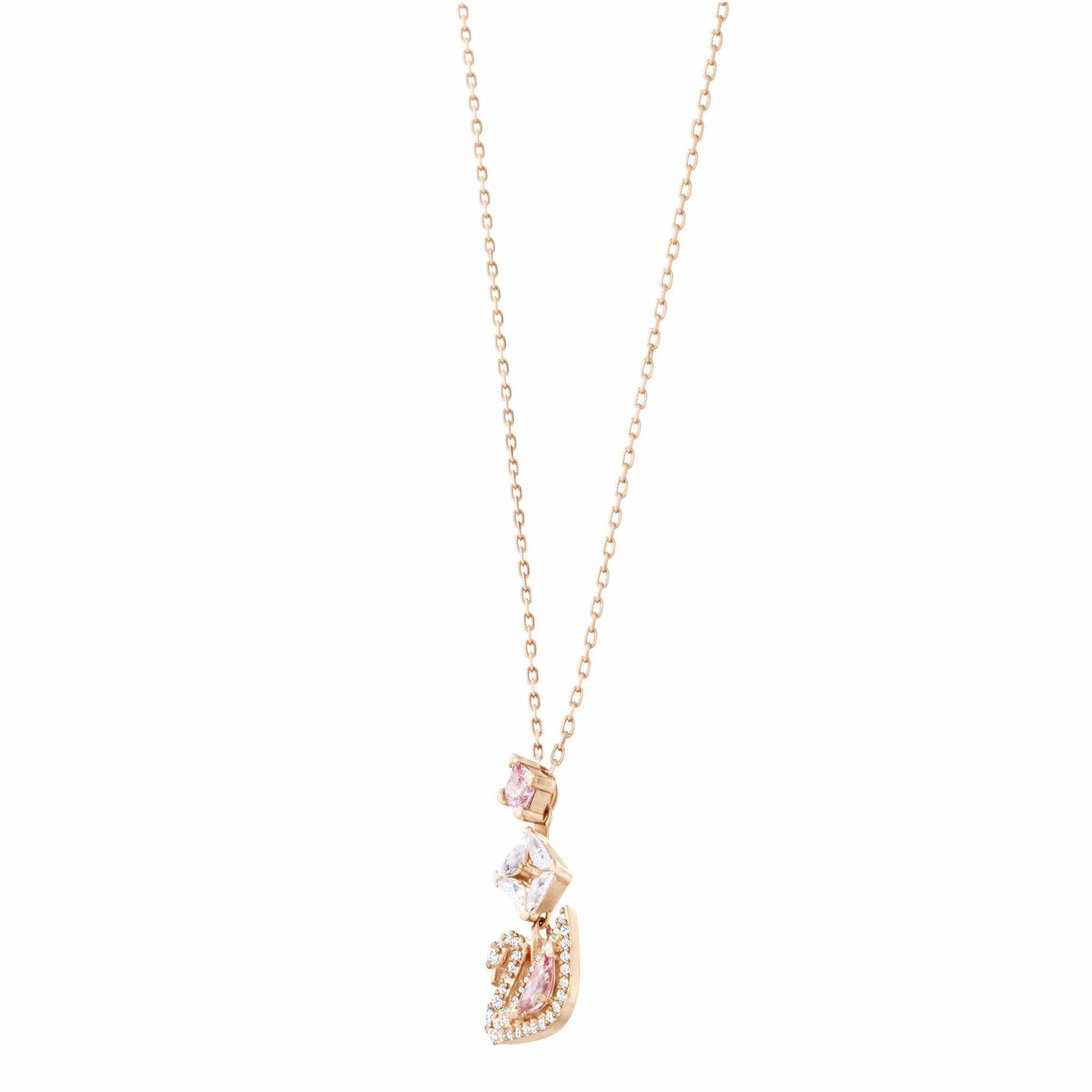 Dazzling Swan Y Necklace, Multi-Colored, Rose-Gold Tone Plated -Swarovski