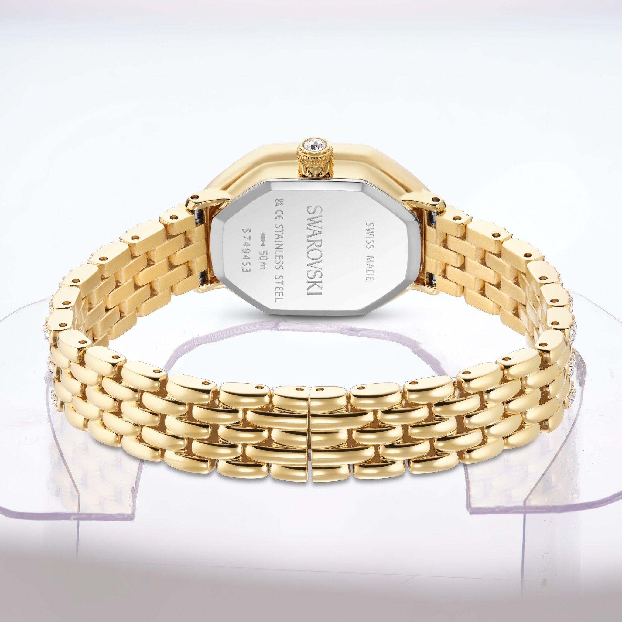 Dextera octagon watch, Swiss Made, Metal bracelet, Gold tone, Gold-tone finish -Swarovski
