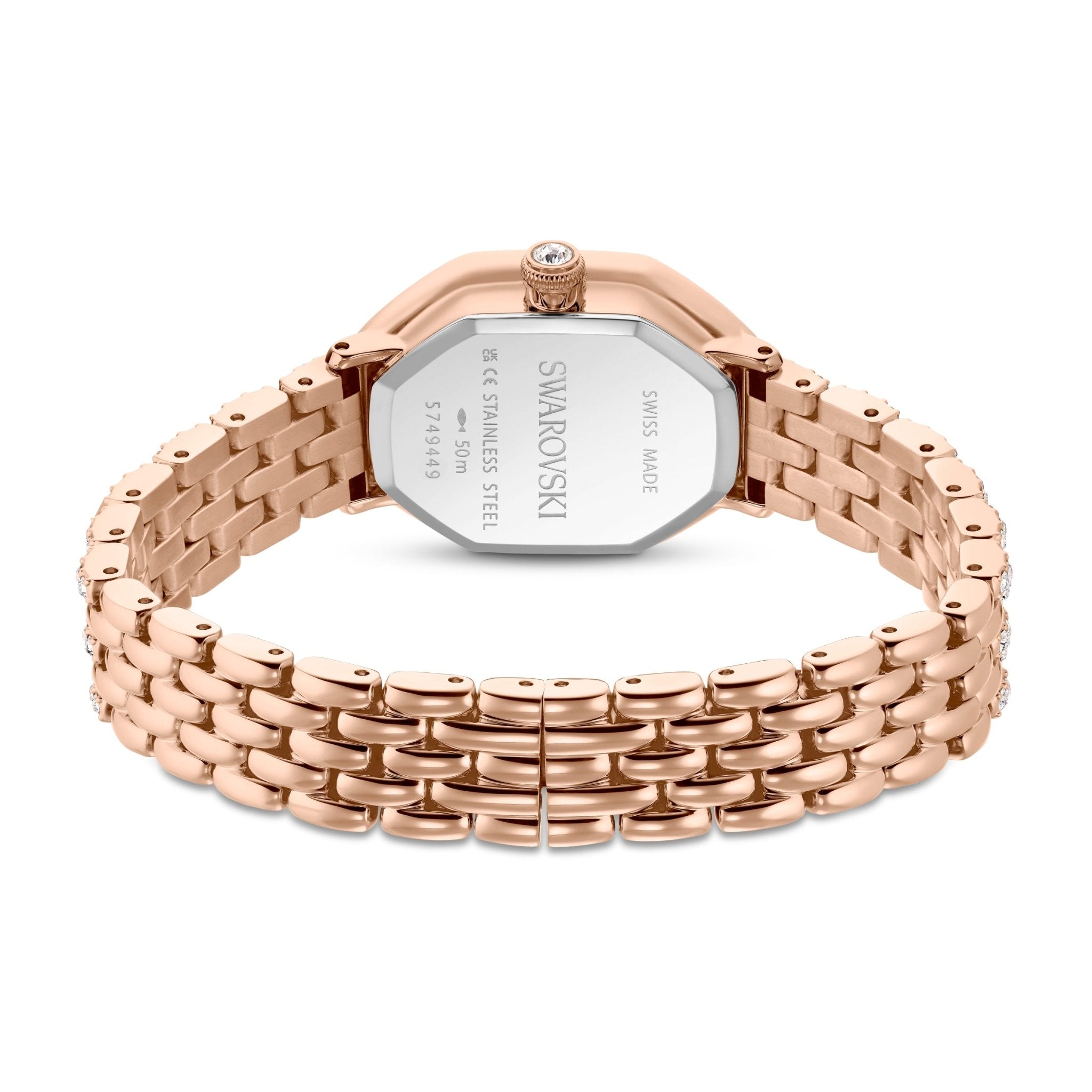 Dextera octagon watch, Swiss Made, Metal bracelet, Rose gold tone, Rose gold-tone finish -Swarovski