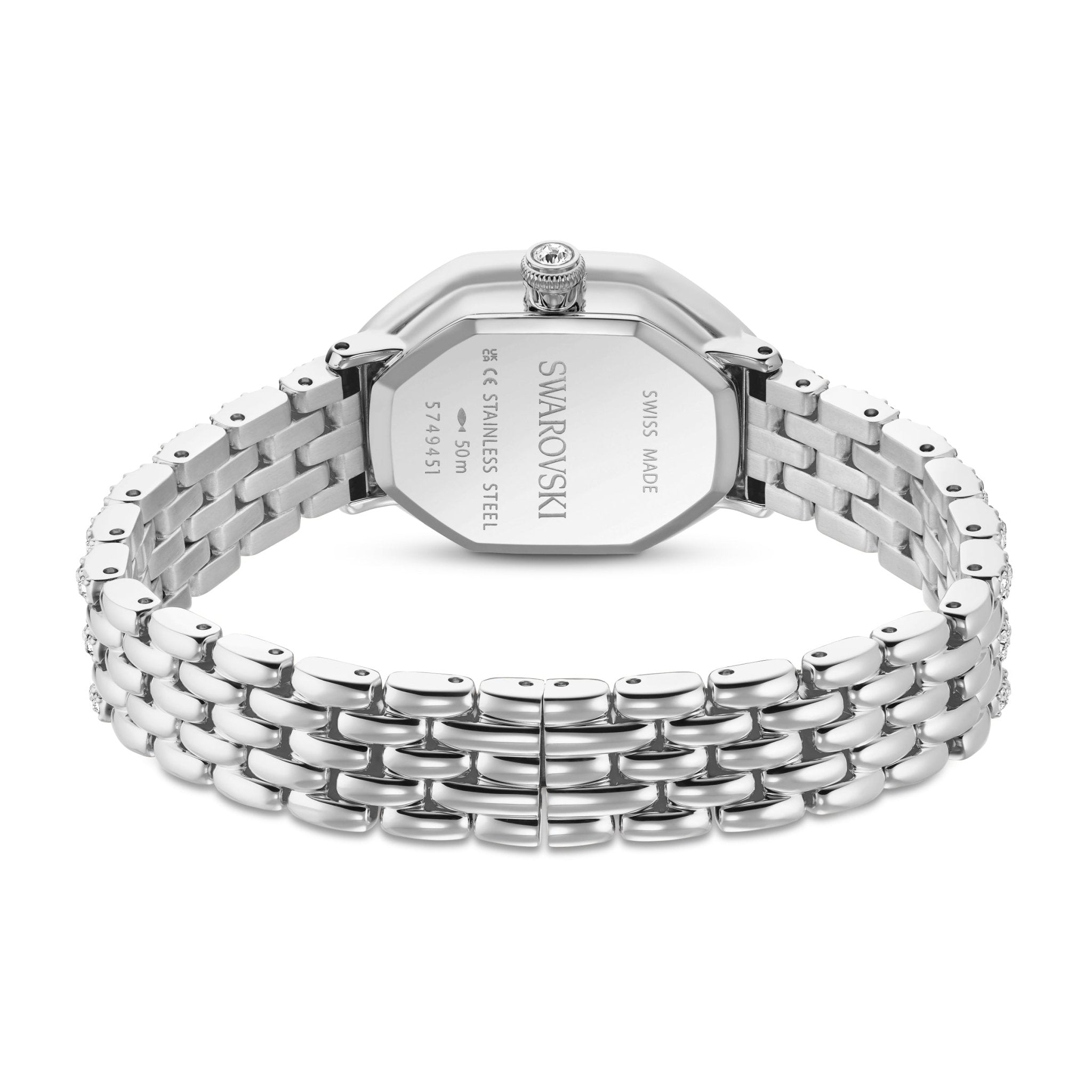 Dextera octagon watch, Swiss Made, Metal bracelet, Silver tone, Stainless steel -Swarovski