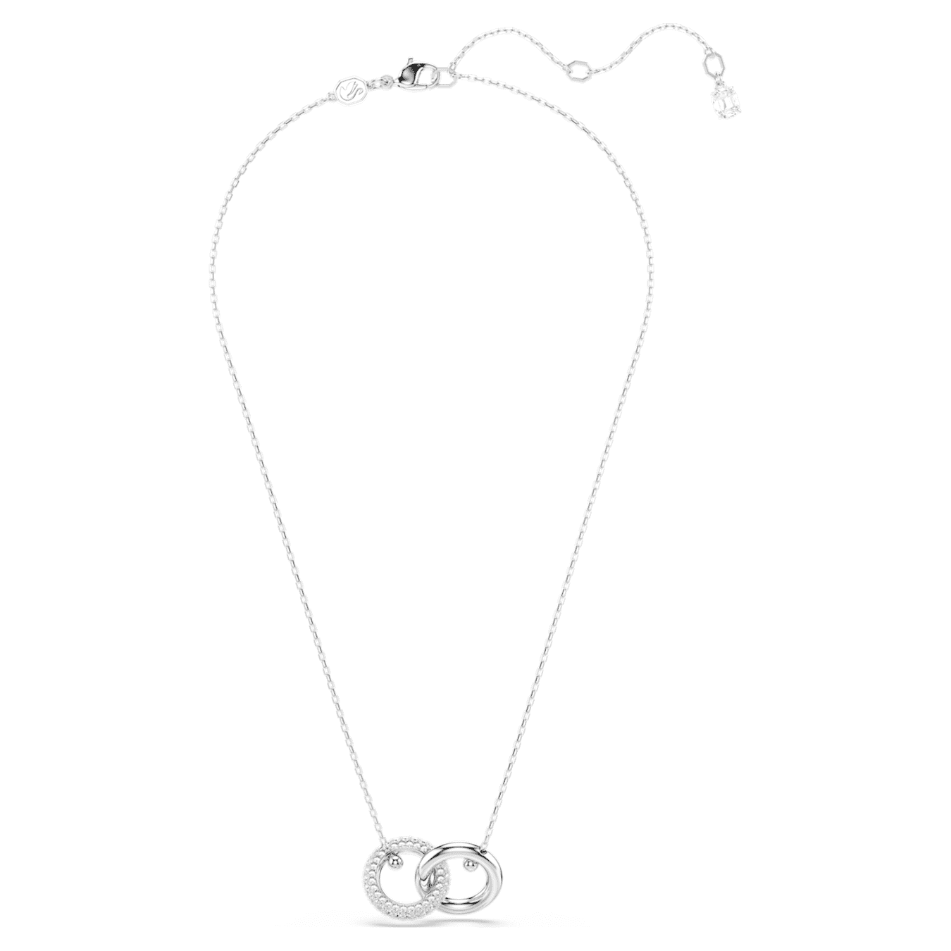 Dextera pendant Interlocking loop, White, Rhodium plated -Swarovski