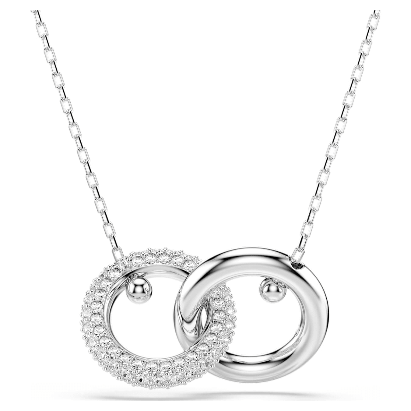 Dextera pendant Interlocking loop, White, Rhodium plated -Swarovski